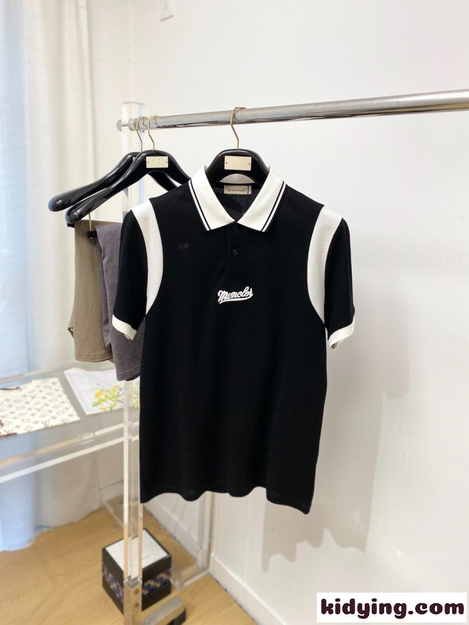 スクリプトロゴ コットンピケ ポロシャツ モンクレール Tシャツ 偽物 ブラック-1