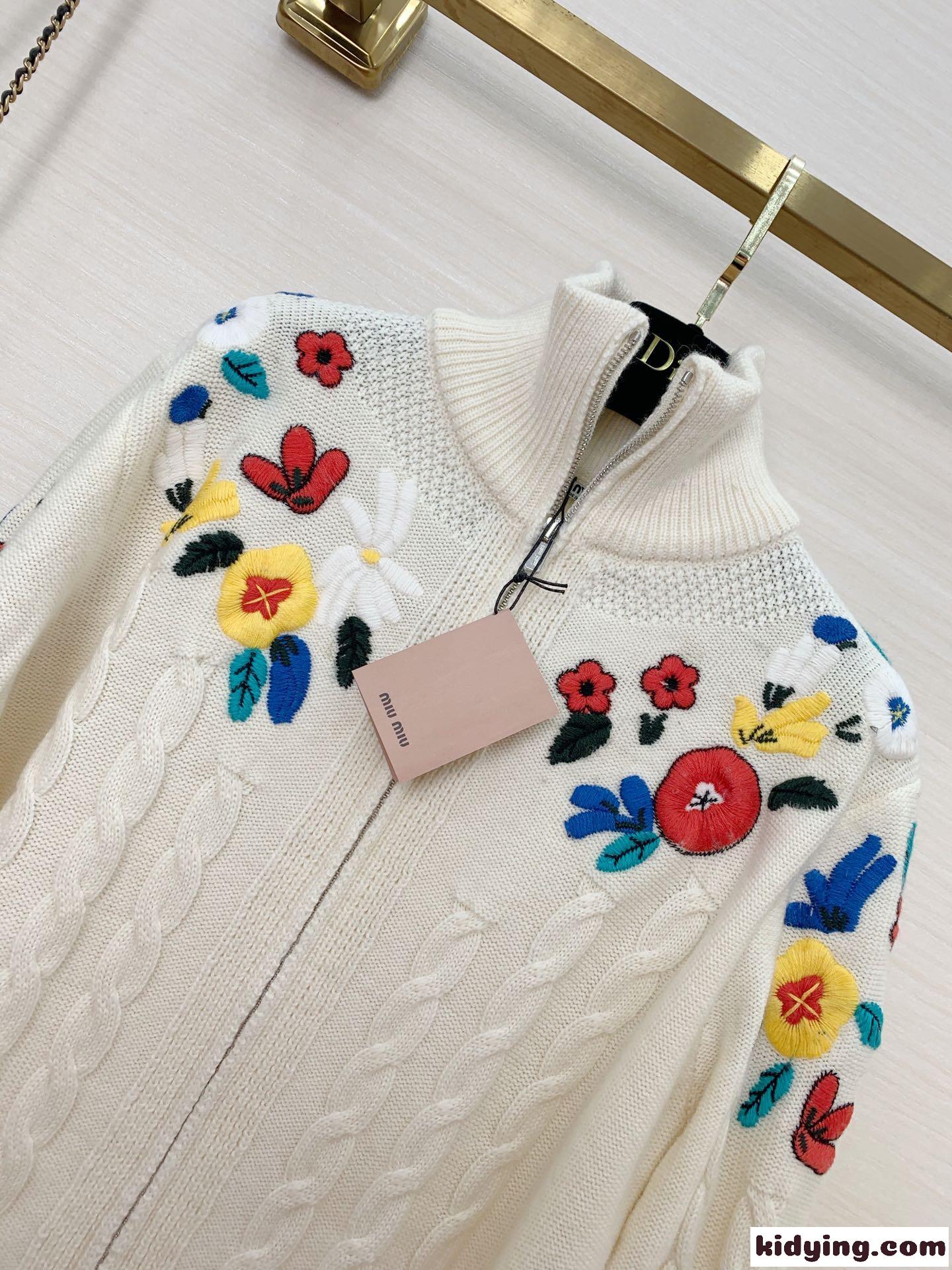 可愛い 刺繍 おしゃれ 定番 ファスナー ニット カーディガン ミュウミュウ レディース コピー 合わせやすい-2