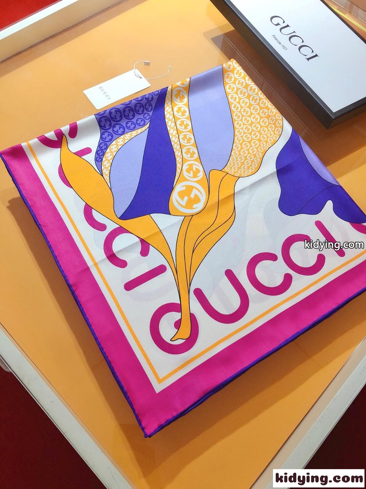 GUCCI マキシ フラワー プリント シルク スカーフ スーパーコピー 90CM レディース-1