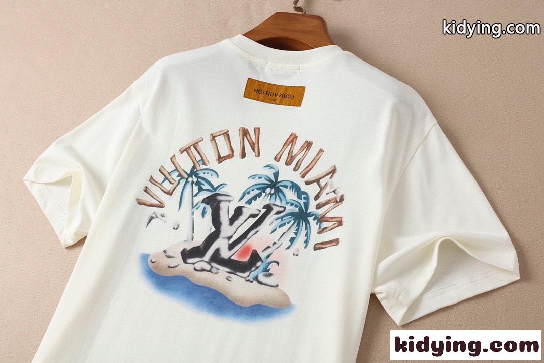高級感 カジュアル ロゴ プリント クルーネック ルイ・ヴィトン Tシャツ コピー 春夏 半袖 トップス-3