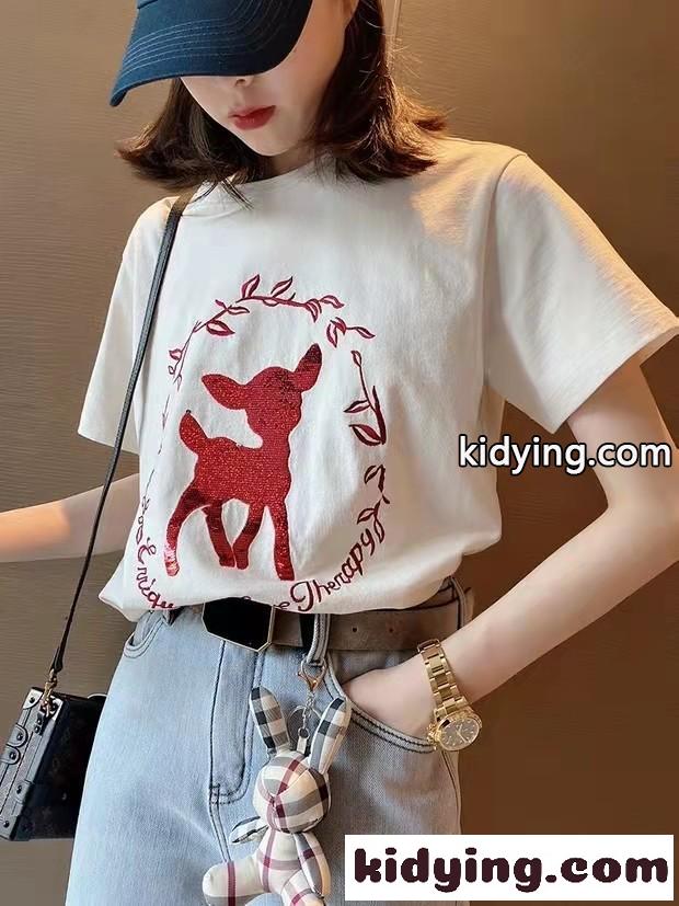 カジュアル おしゃれ ミュウミュウ 半袖tシャツ コピー ラウンドネック 人気 トップス-3