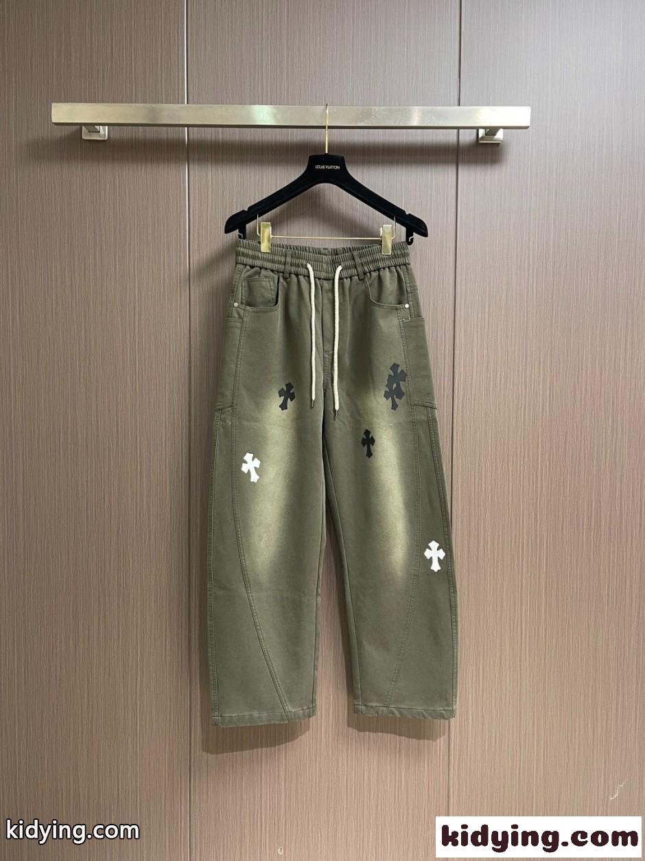 スタイリッシュ クロスパッチ デニムパンツ クロムハーツ ジーンズ 偽物 カーキグリーン-0