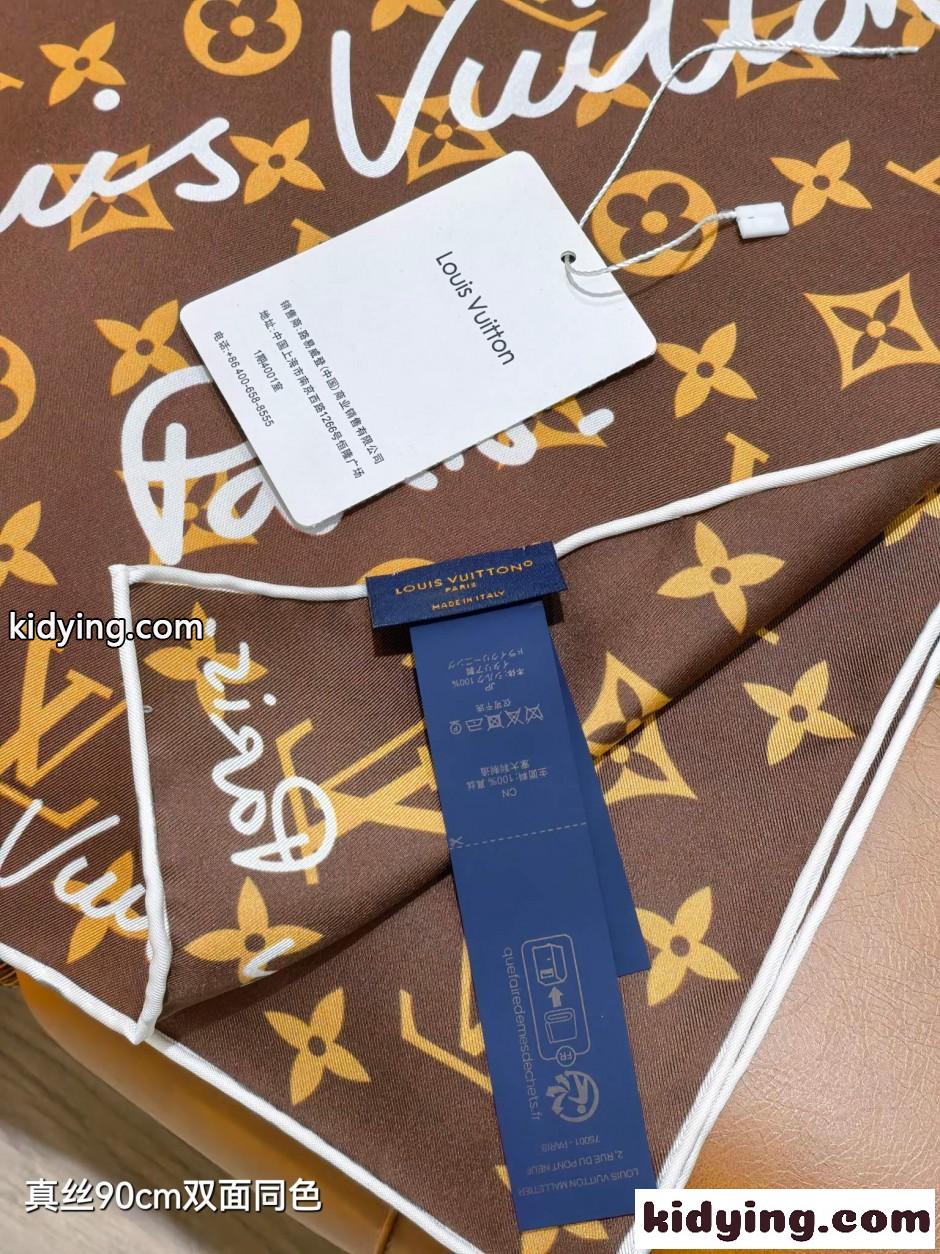 LV スクリプト ルイ・ヴィトン スカーフ コピー シルクスカーフ 90cm-4