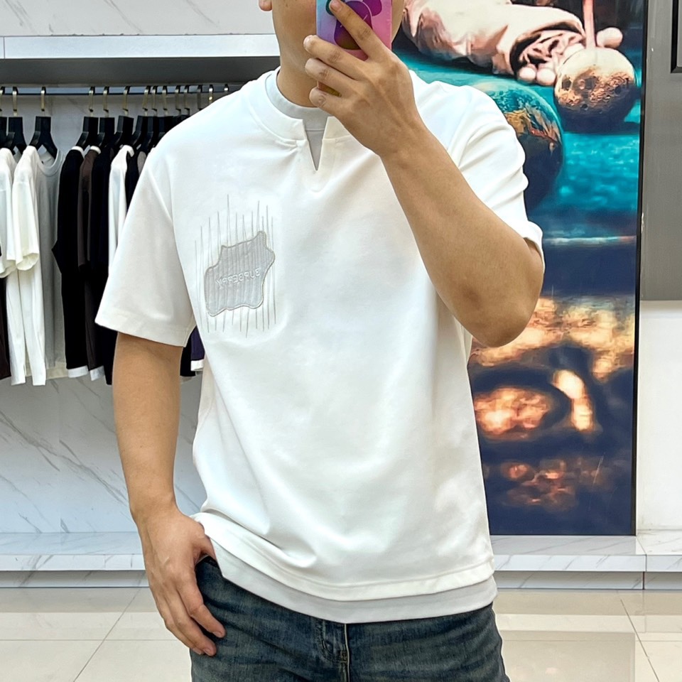 おしゃれ レイヤード風 半袖Tシャツ バーバリー Tシャツ 偽物 コットン ホワイト-1