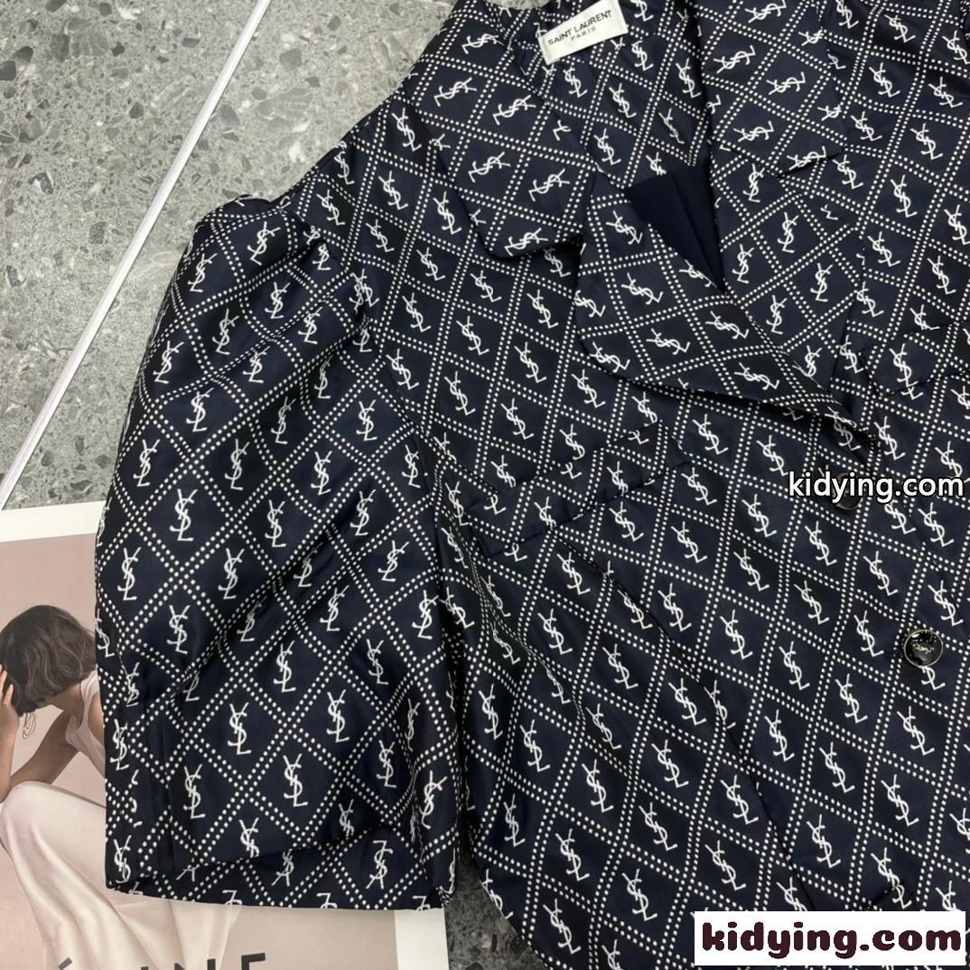 上品 女性らしい ロゴ 総柄 イヴ・サンローラン ワンピース コピー 通勤 半袖 Aライン ドレス デニム-3
