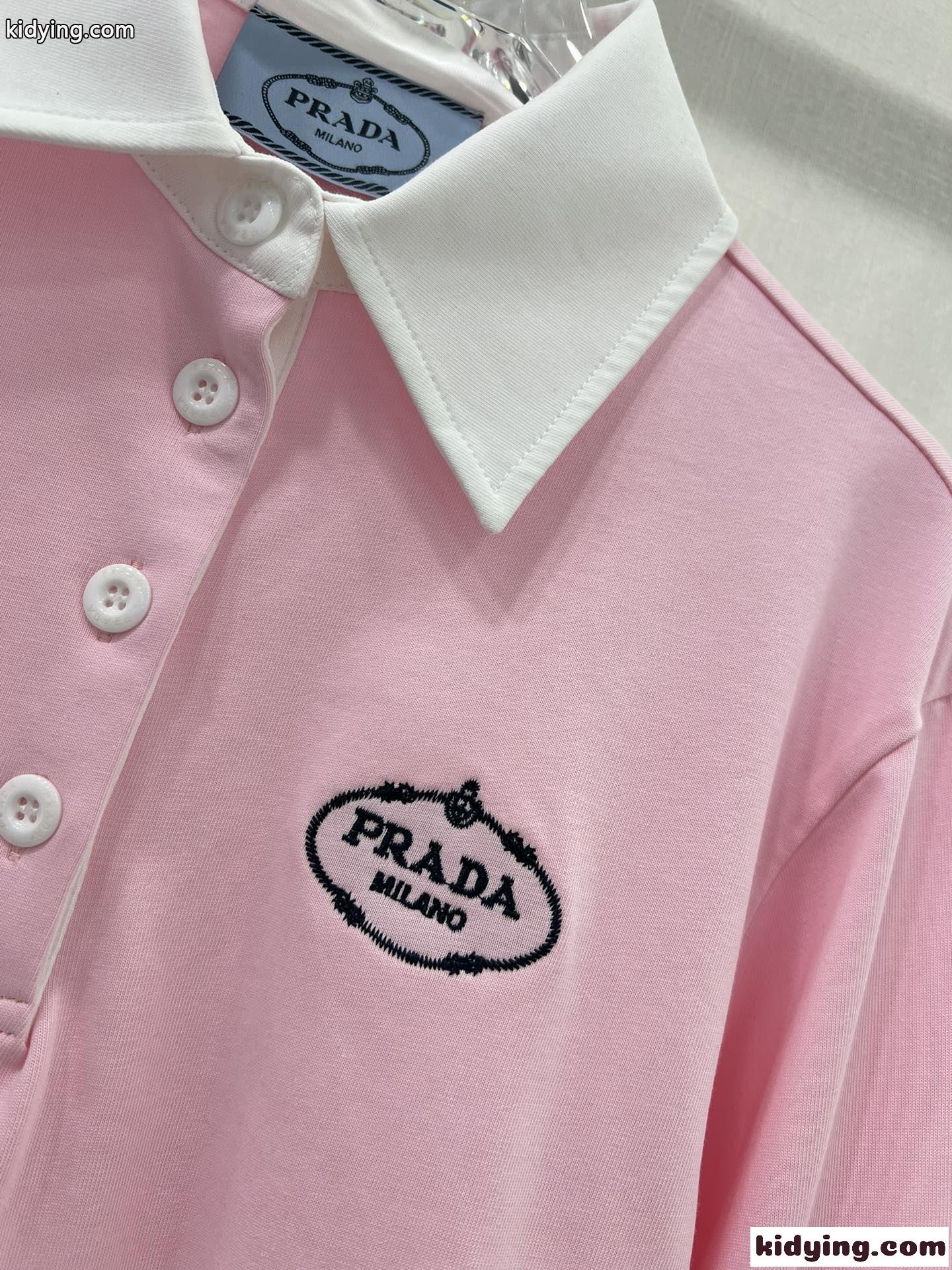 カジュアル コットン ポロシャツ プラダ Tシャツ コピー 長袖 クロップド ピンク-2