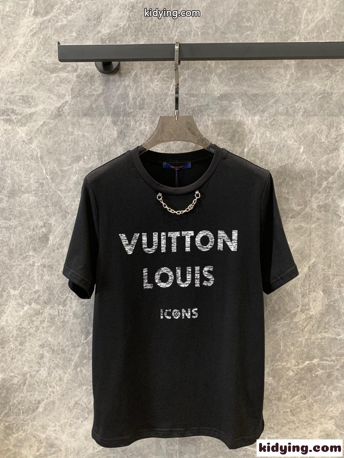 人気 ロゴプリント コットン Tシャツ ルイ・ヴィトン 半袖Tシャツ コピー ブラック-0