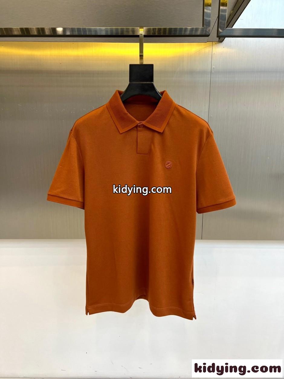 洗練された 上品 半袖 ポロシャツ エルメネジルド・ゼニア Tシャツ 偽物 オレンジ-1