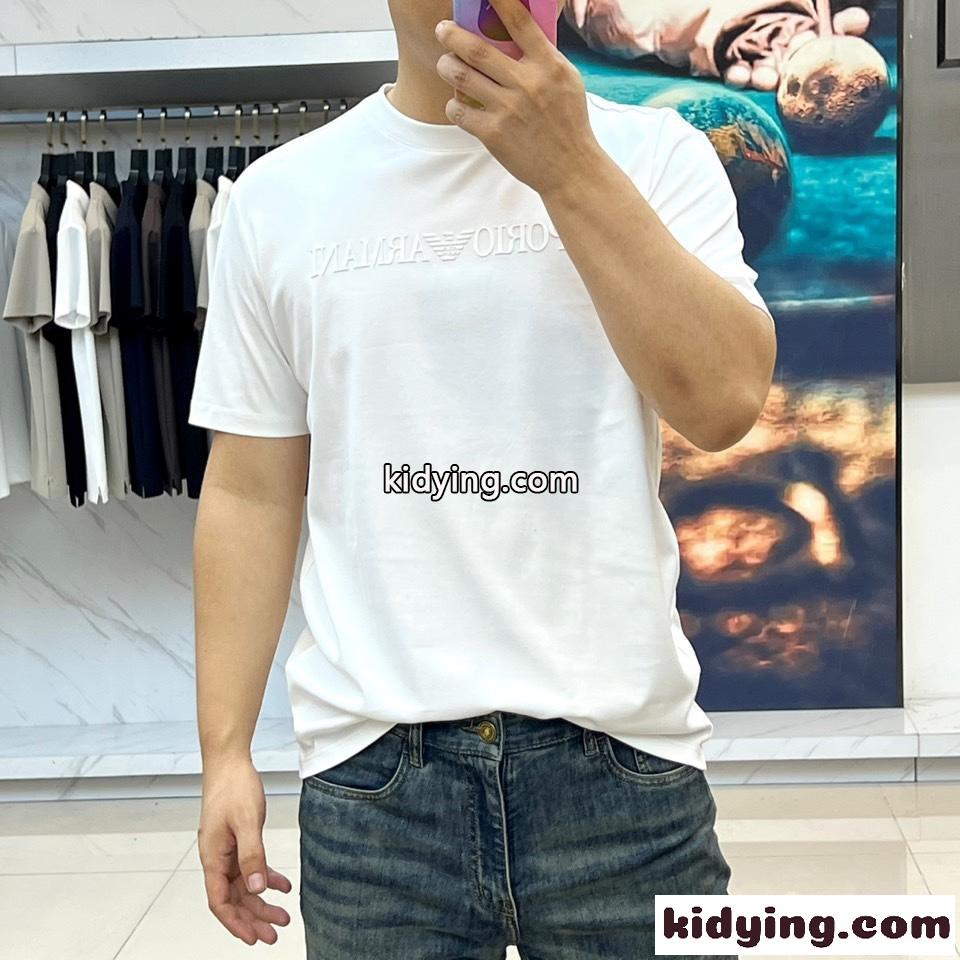 カジュアル 洗練された クルーネック 半袖Tシャツ アルマーニ Tシャツ コピー ホワイト-1