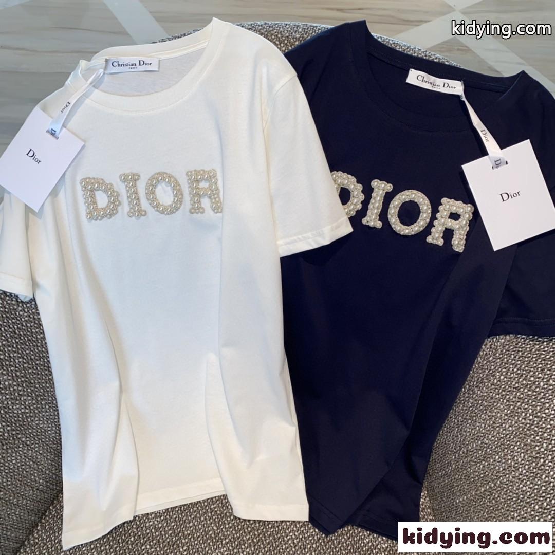 シンプル スウィート ロゴ クリスチャン・ディオール Tシャツ コピー 半袖 コットン クルーネック トップス-0