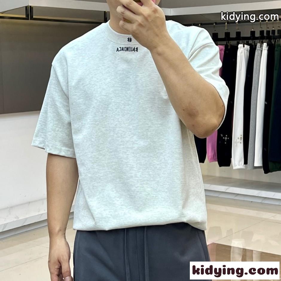 ミニロゴ オーバーサイズ 半袖Tシャツ バレンシアガ Tシャツ 偽物 ライトグレー-1