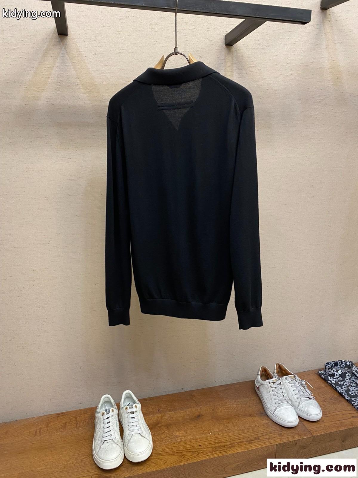 上品 洗練された 襟付き カーディガン エルメネジルド・ゼニア ニット コピー ブラック-1