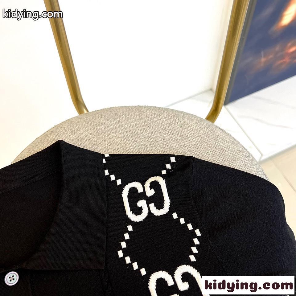 春夏 快適 GG グッチ 半袖Tシャツ コピー ニット ポロシャツ ブラック-1