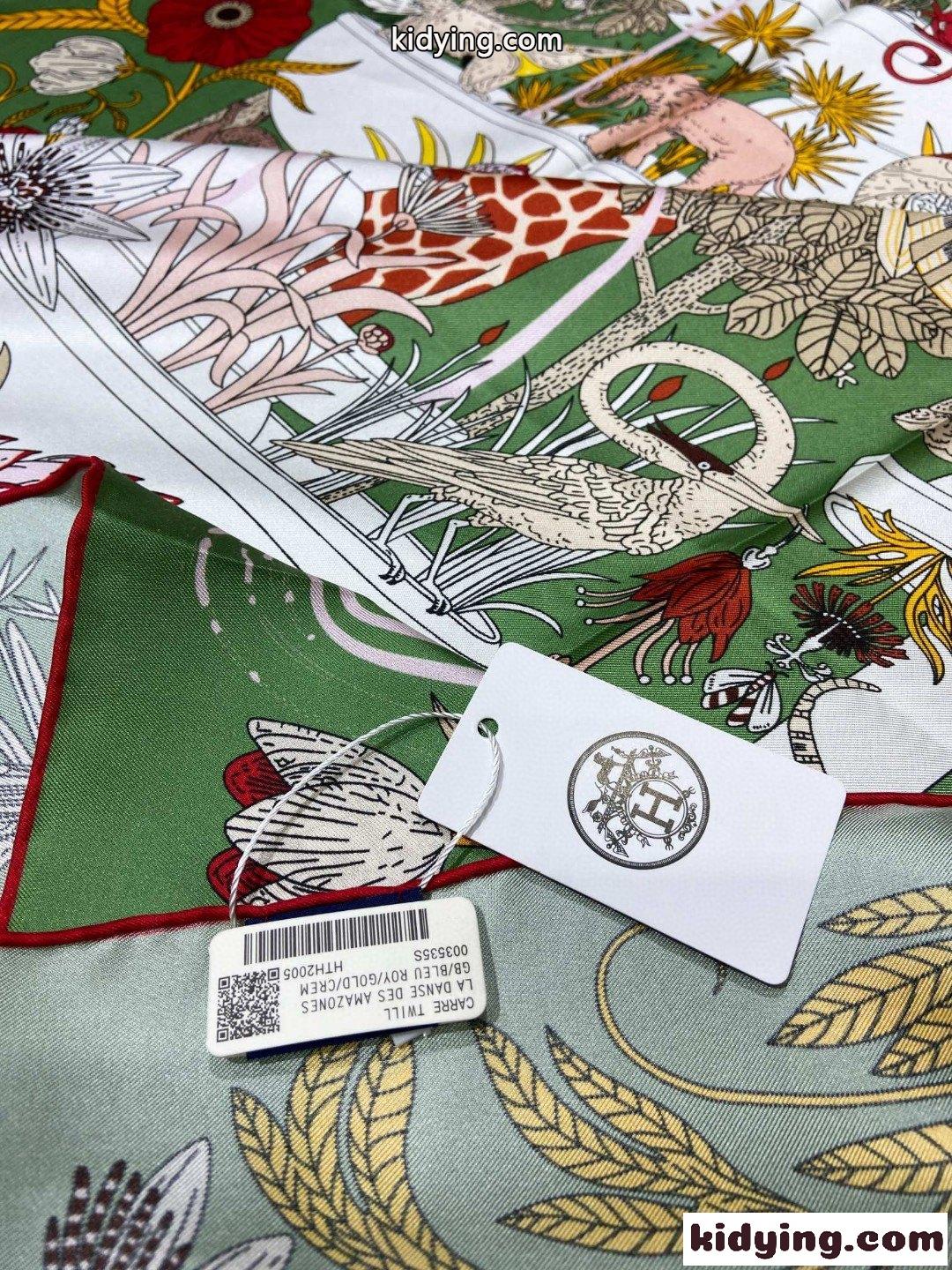 楽園のデザイン HERMES エルメス プレシャスパラダイス スカーフ90 コピー グリーン-4