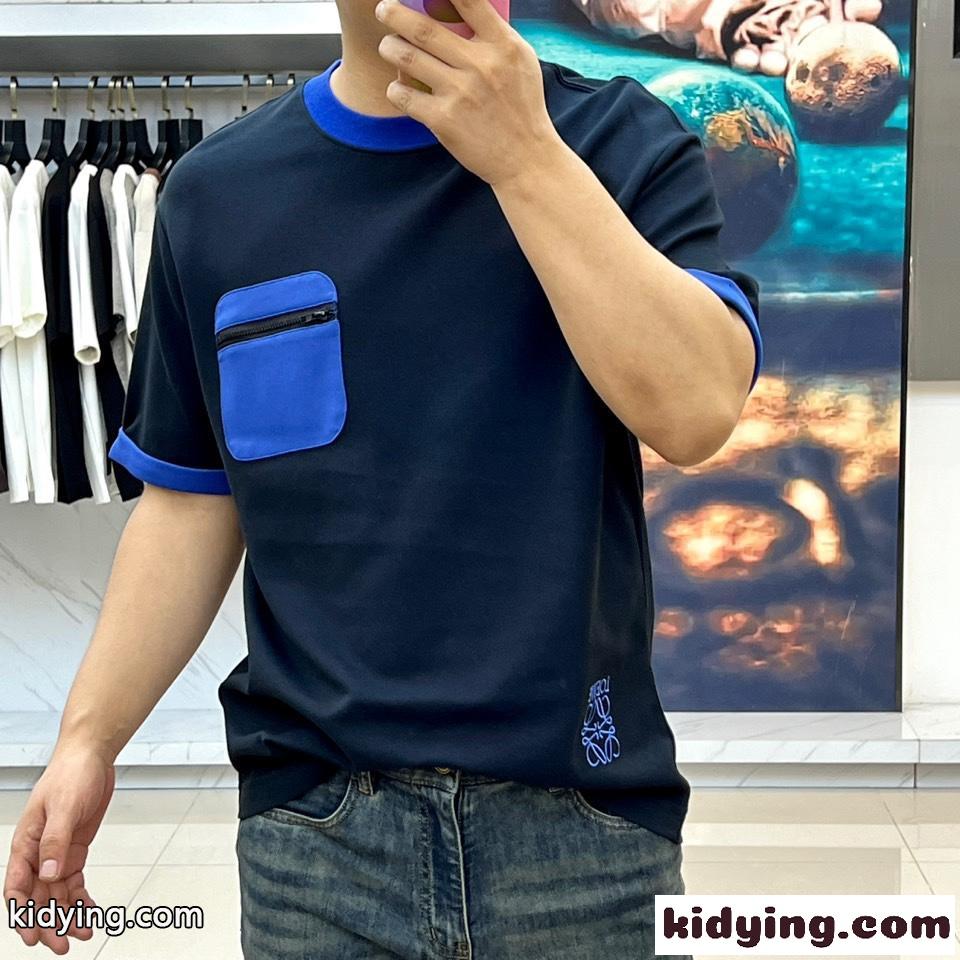 ロエベ Tシャツ 偽物 お洒落 カジュアル コットン 半袖Tシャツ クルーネック ネイビー-1