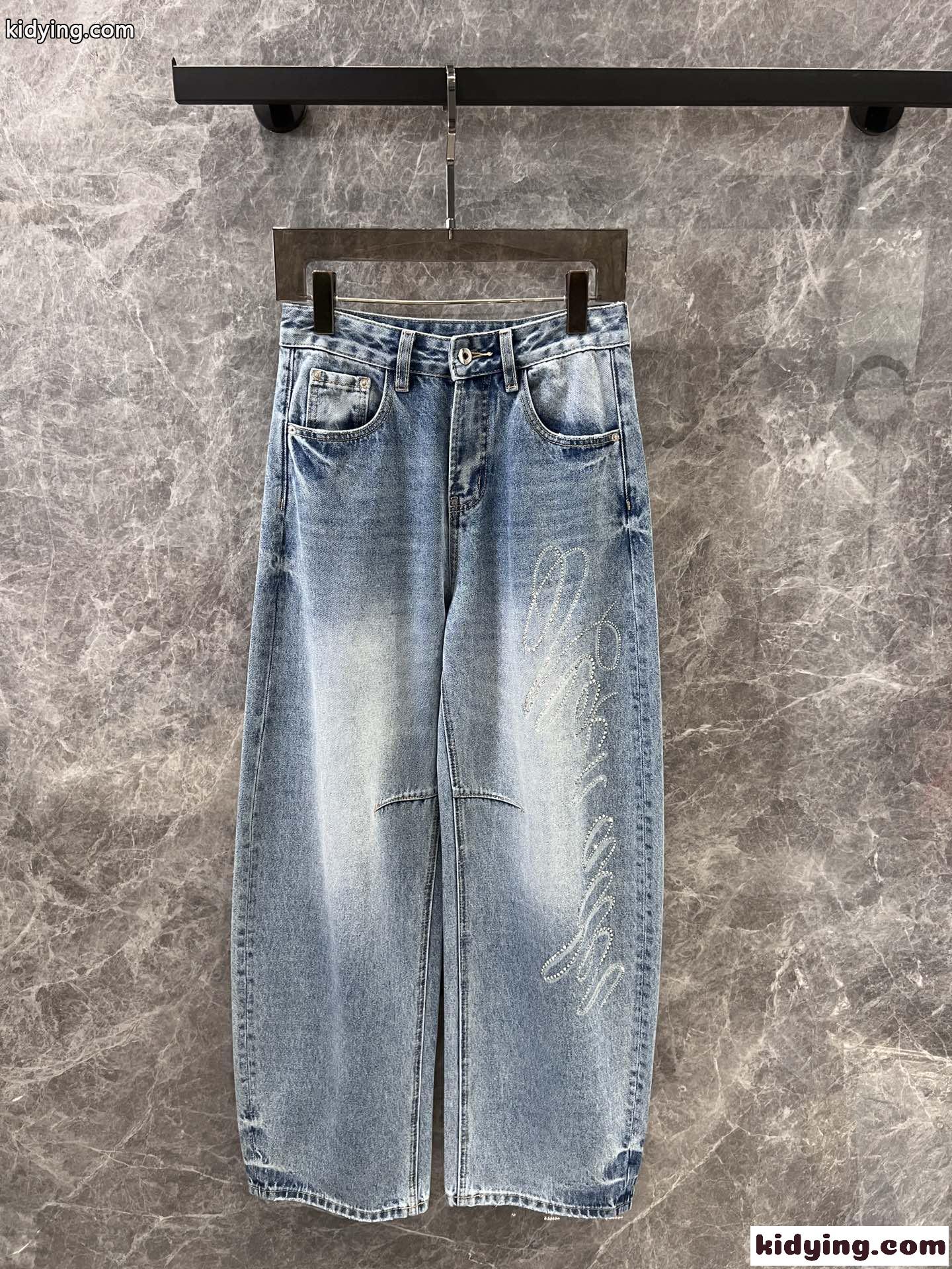 ラインストーンロゴ カーブデニムパンツ アレキサンダーワング ジーンズ コピー-1