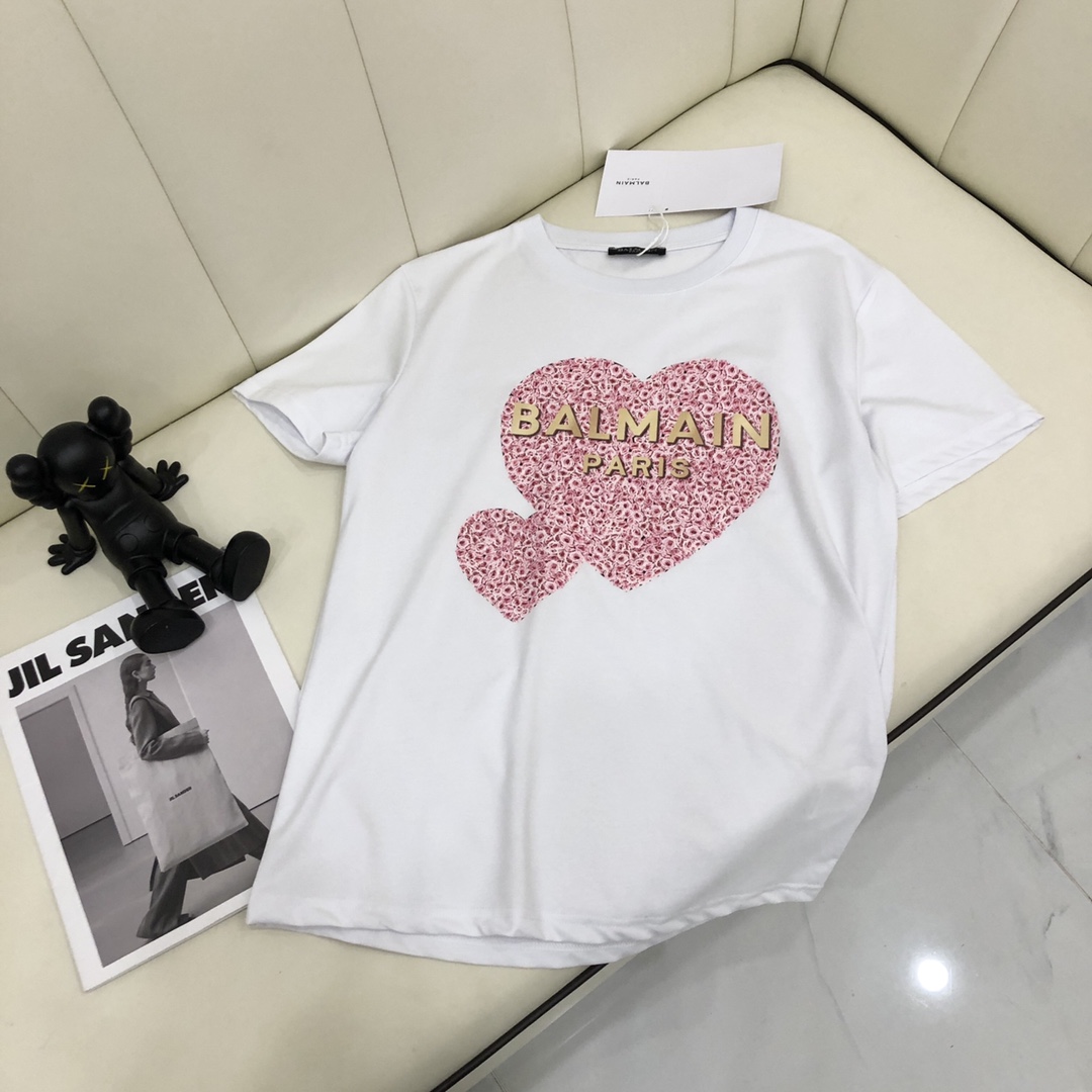 可愛い プリント 4色あり クルーネック 柔らかい 快適 バルマン 半袖Tシャツ コピー カジュアル おしゃれ-0