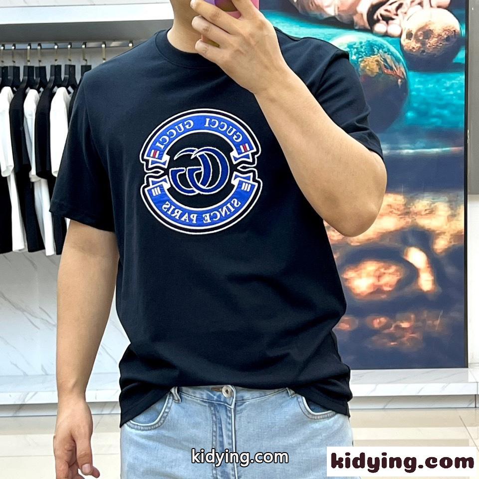 カジュアル ロゴ 半袖Tシャツ グッチ Tシャツ コピー コットン ブラック-1