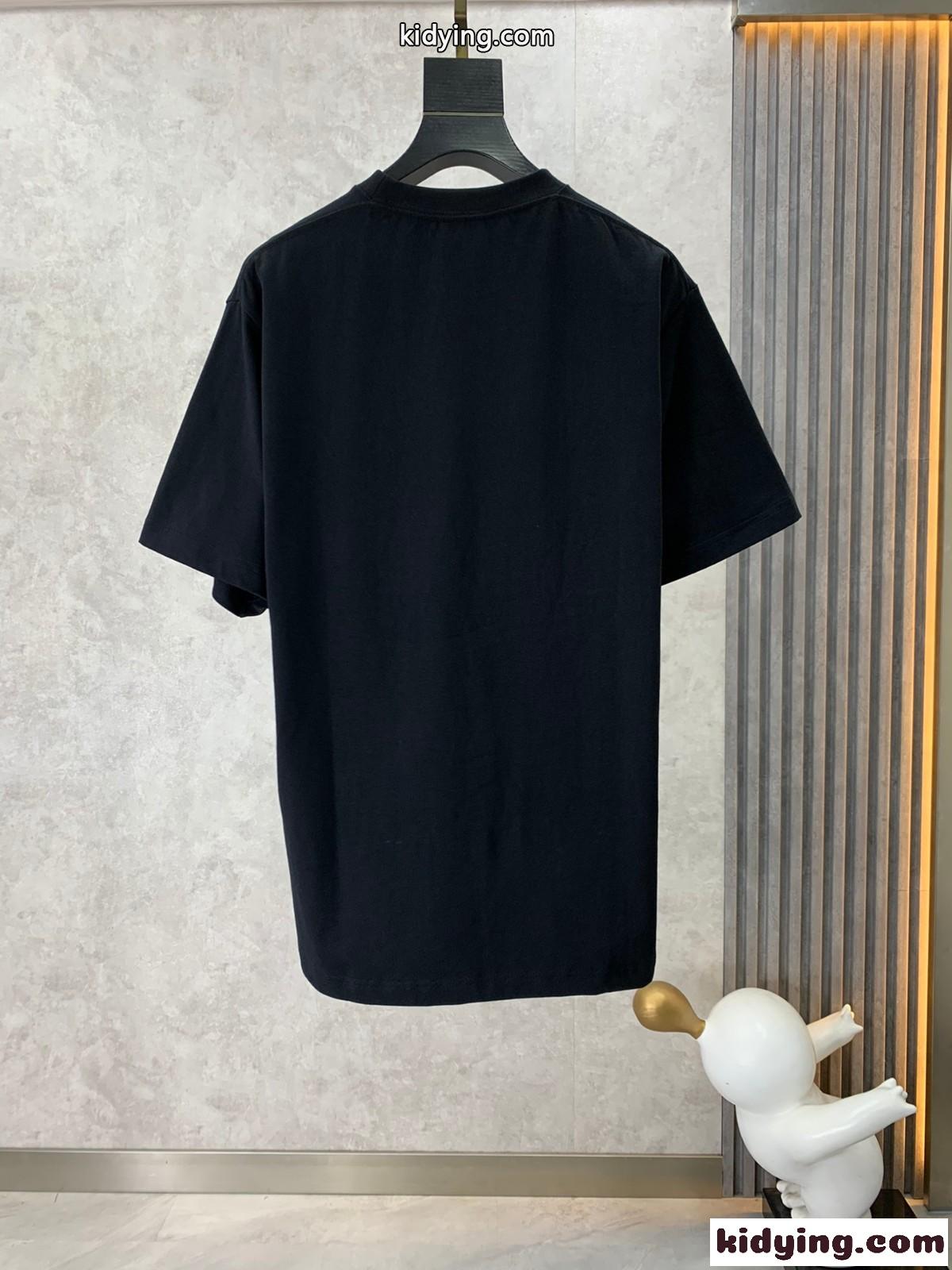 シンプル ロゴ 刺繍入り クルーネック コットン 半袖Tシャツ バレンシアガ Tシャツ コピー ブラック-2