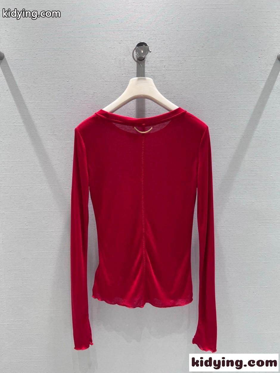 シンプル YSL 長袖Tシャツ イヴ・サンローラン Tシャツ コピー レッド-0