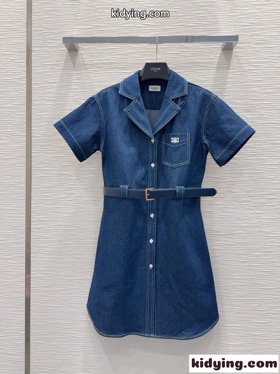 ベルト付き デニム シャツワンピース セリーヌ ワンピース コピー トリオンフ-0