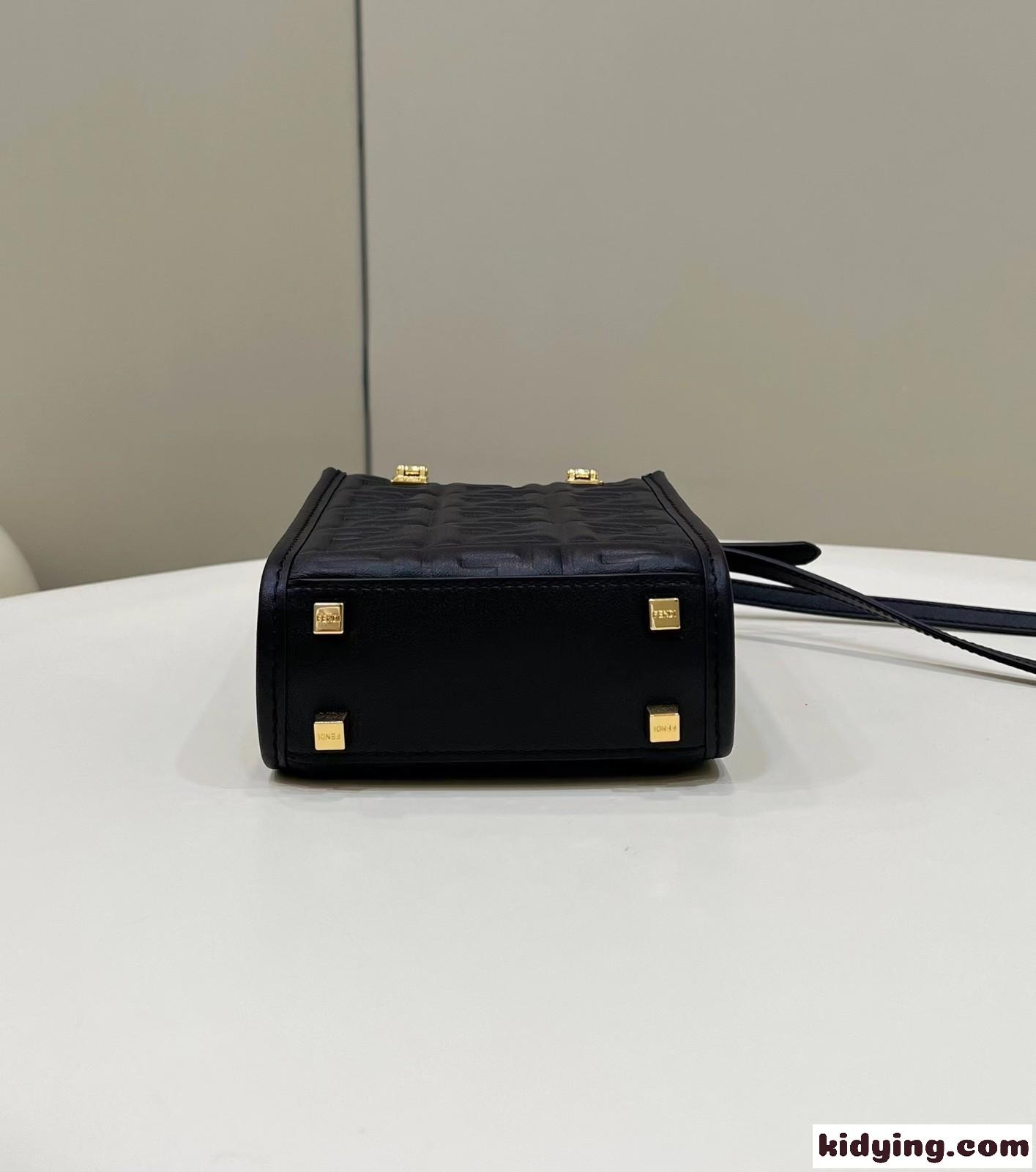 ブラック レザー FFモチーフ サンシャイン フェンディ バッグ 人気 コピー ミニ トートバッグ-1