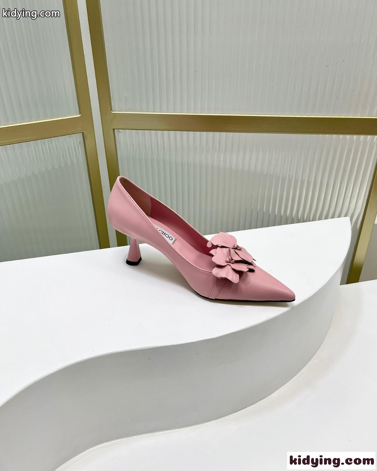 ラワー付き ナッパレザー・パンプス ジミーチュウ パンプス コピー ピンク-1