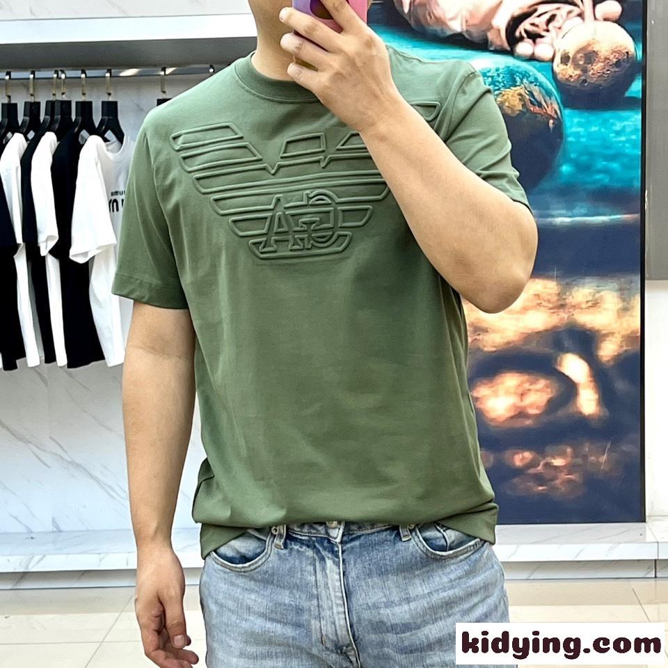 シンプル お洒落 クルーネック 半袖Tシャツ アルマーニ Tシャツ コピー グリーン-1