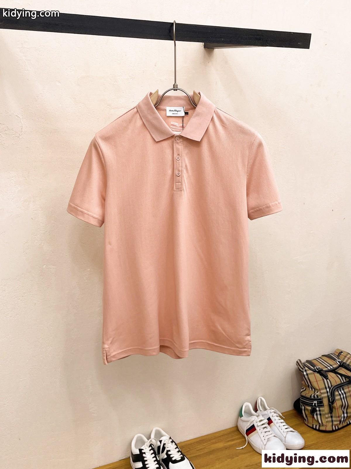 洗練された ビジネス 半袖 ポロシャツ サルヴァトーレ・フェラガモ Tシャツ コピー ピンク-0