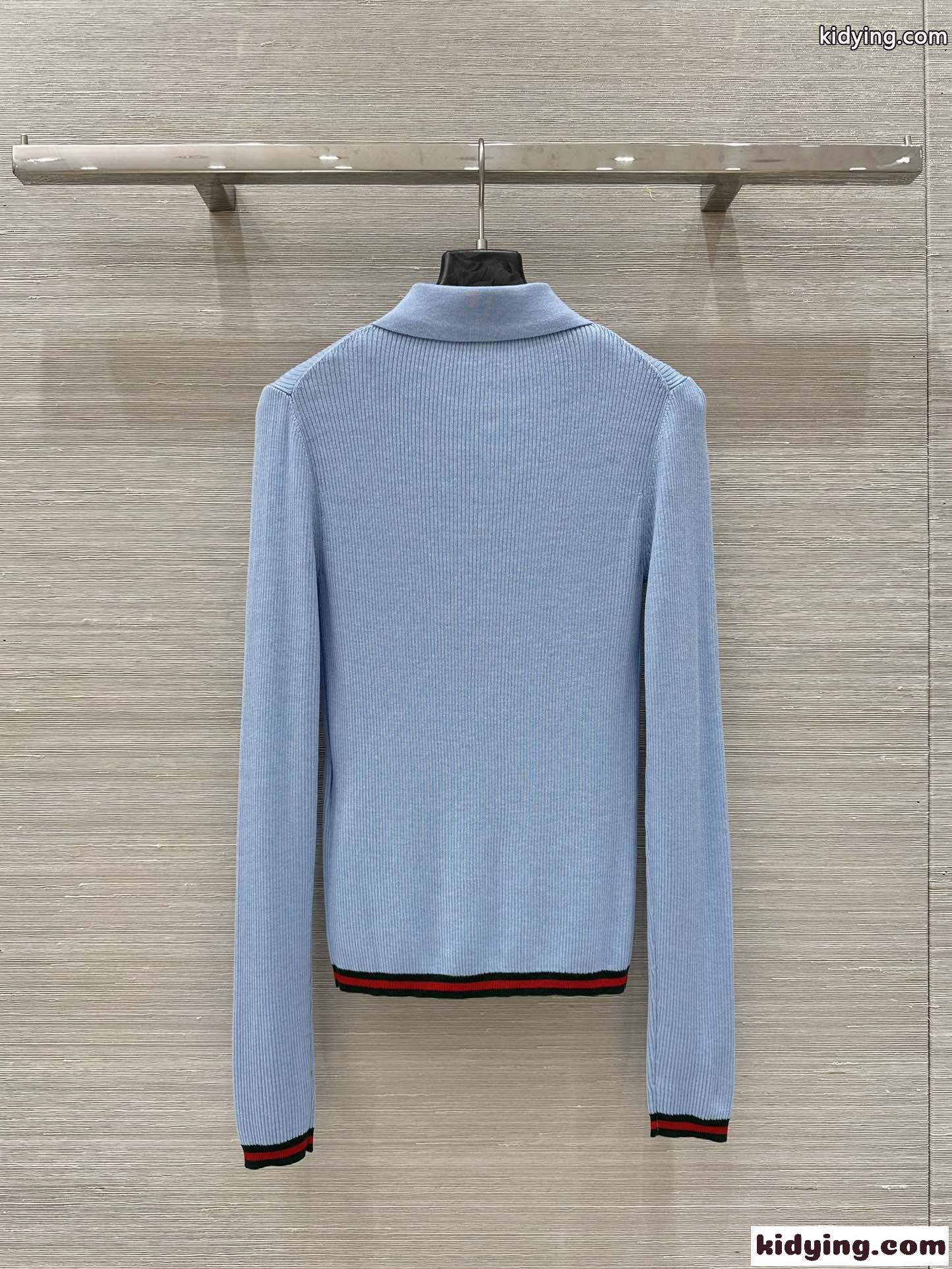 ウェブ ストライプ カシミア＆シルク ポロトップ グッチ ニット コピー ブルー-4