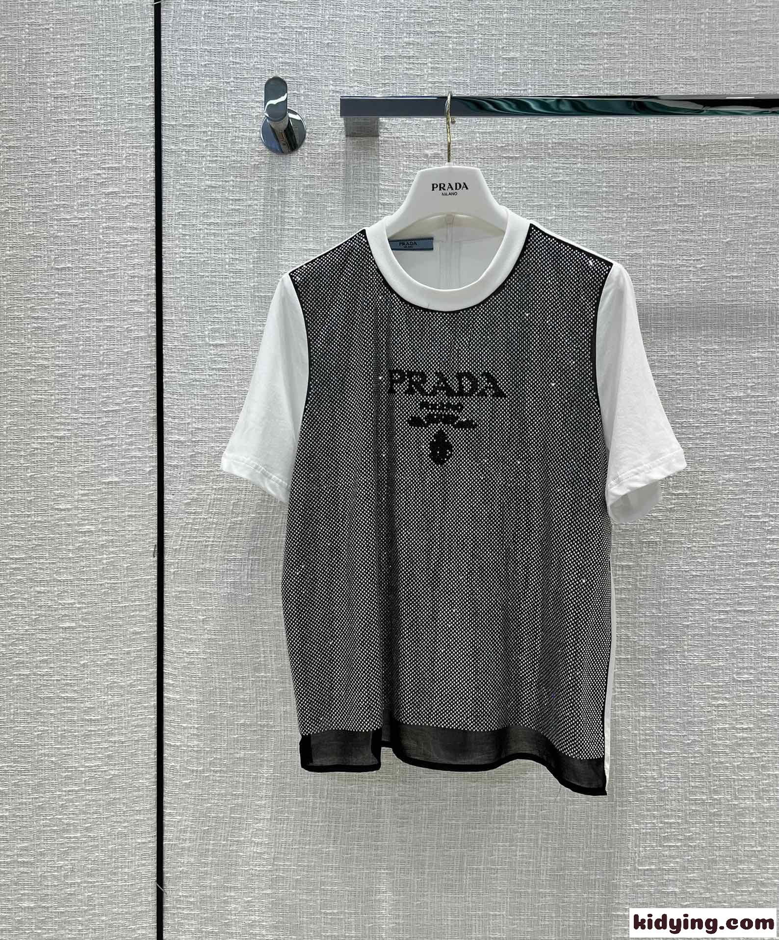 おしゃれ 重ね着風 切り替え クルーネック プラダ 半袖tシャツ コピー カジュアル 着痩せ 春夏 新作 人気-1