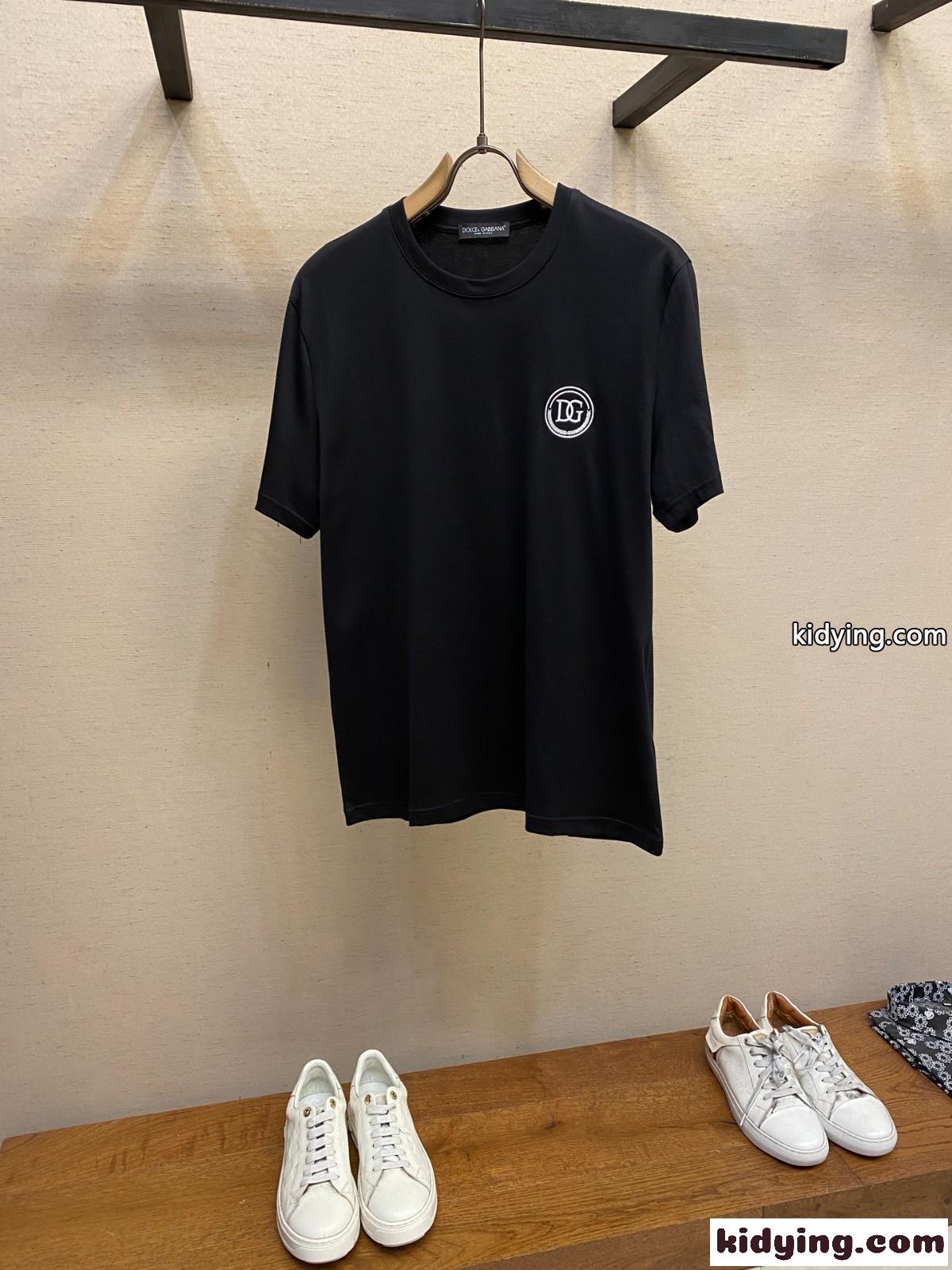 シンプル ロゴ 刺繍入り半 袖Tシャツ ドルチェ&ガッバーナ Tシャツ コピー コットン ブラック-0