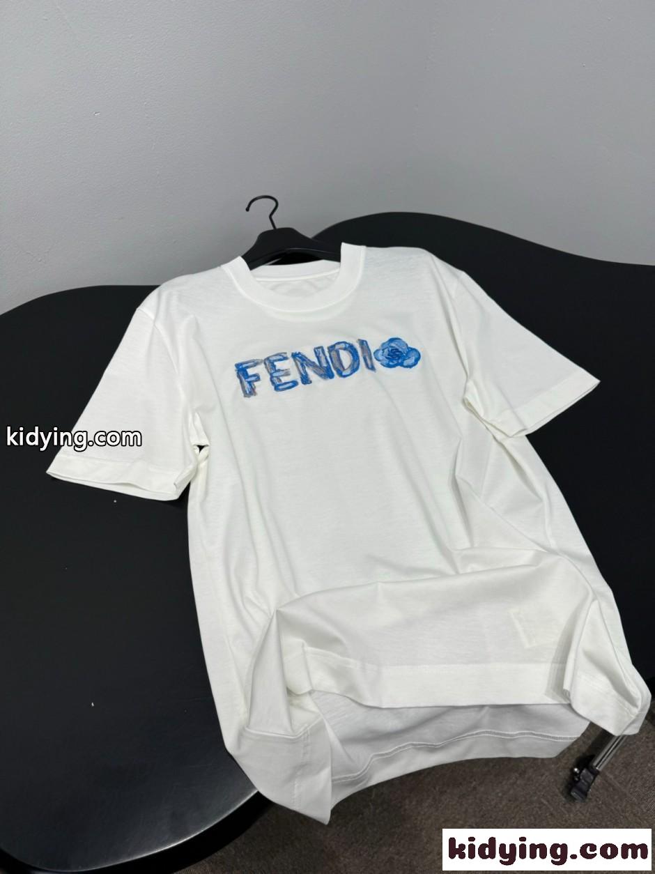 ユニセックス ロゴ コットン 半袖Tシャツ フェンディ Tシャツ 偽物 ホワイト-3