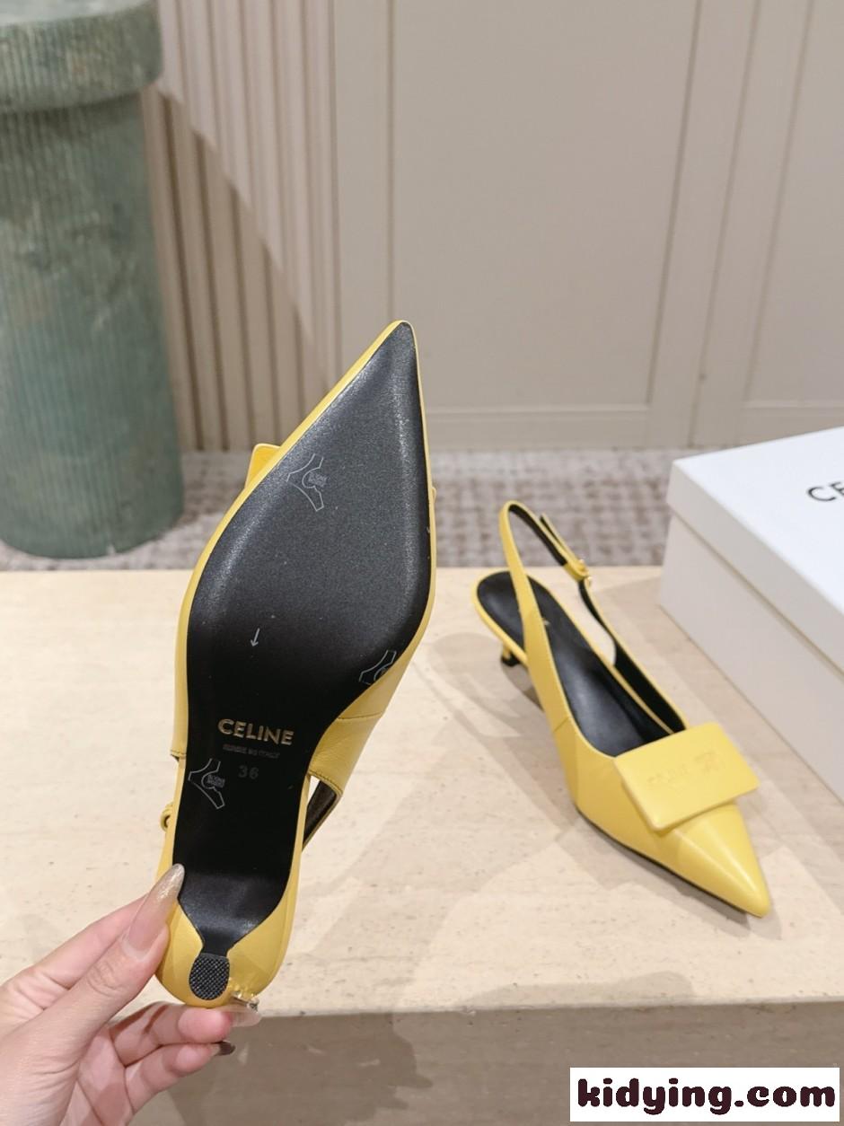 シグネチャー スリングバック セリーヌ パンプス コピー イエロー-3