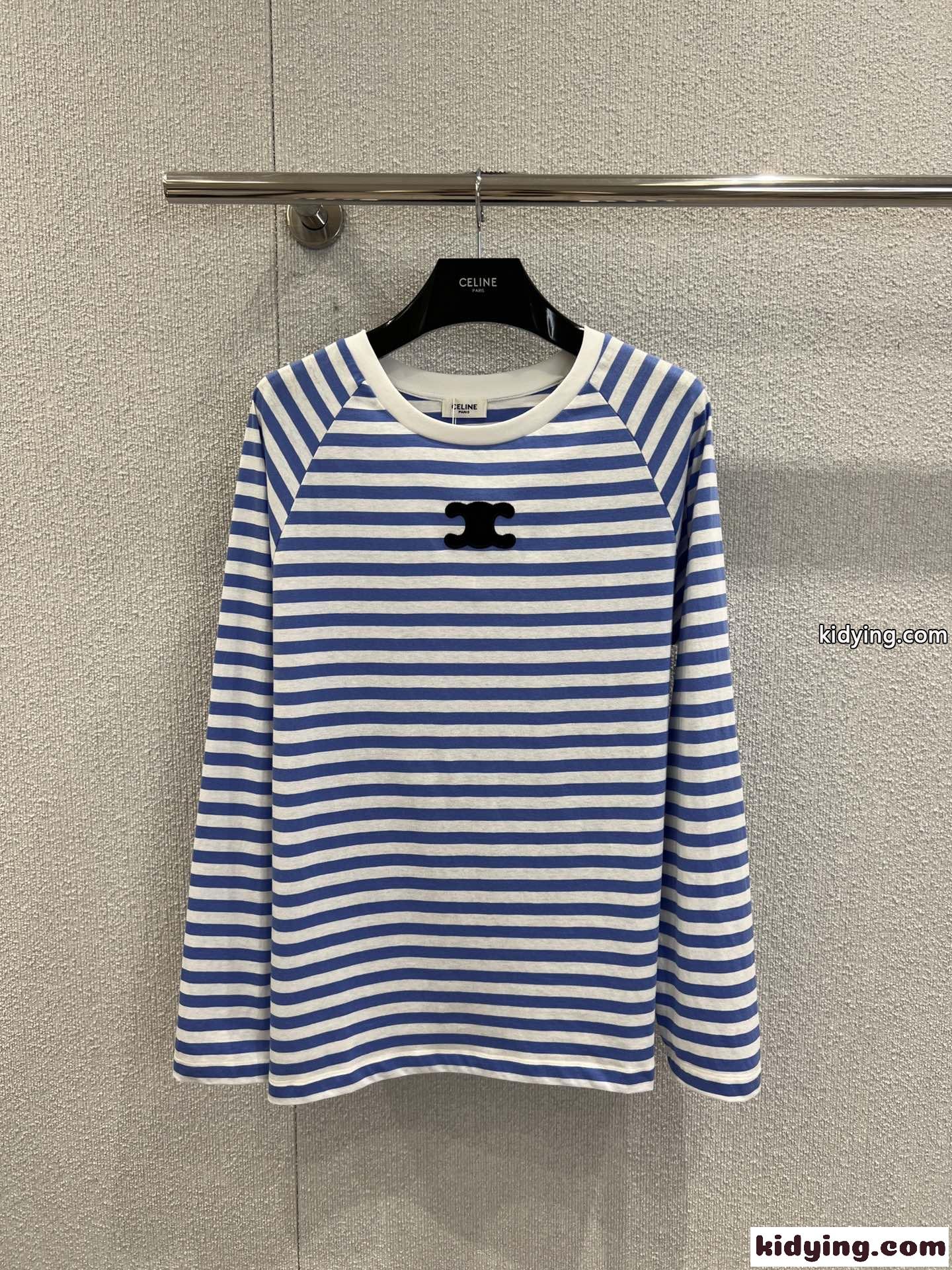 カジュアル ボーダー 長袖Tシャツ セリーヌ Tシャツ 偽物 コットン-0