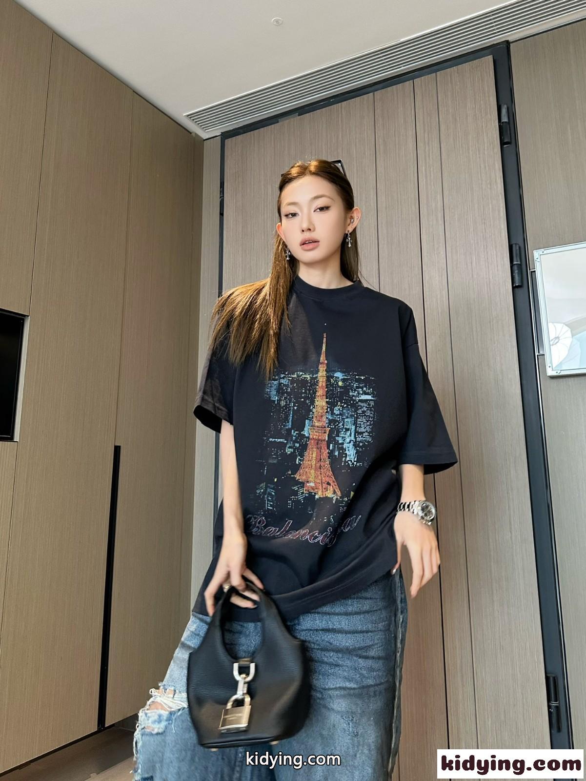 バレンシアガ 半袖Tシャツ コピー ユニセックス オーバーサイズ プリント Tシャツ-4