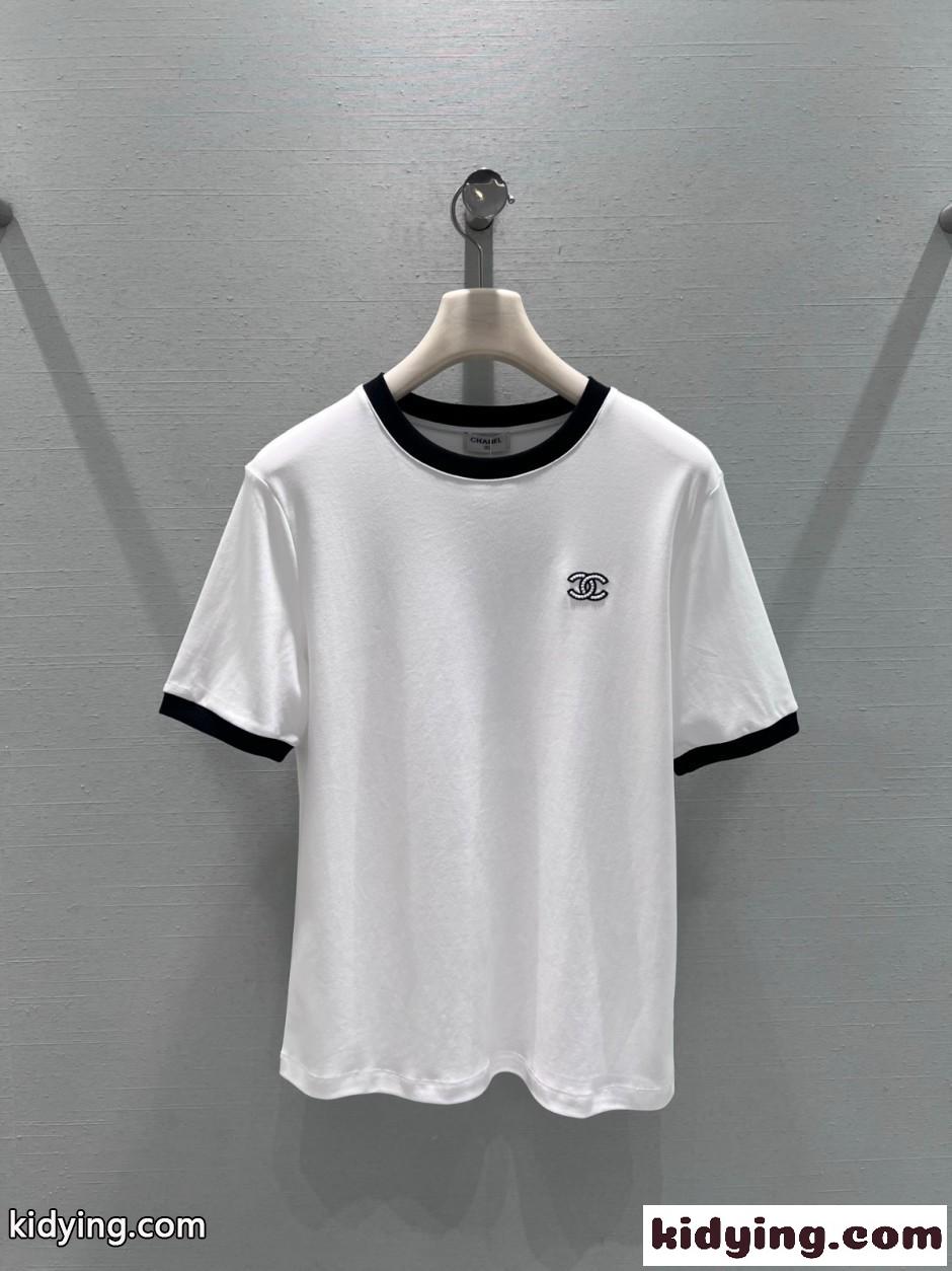 カジュアル コットン 半袖Tシャツ シャネル Tシャツ コピー ホワイト-1