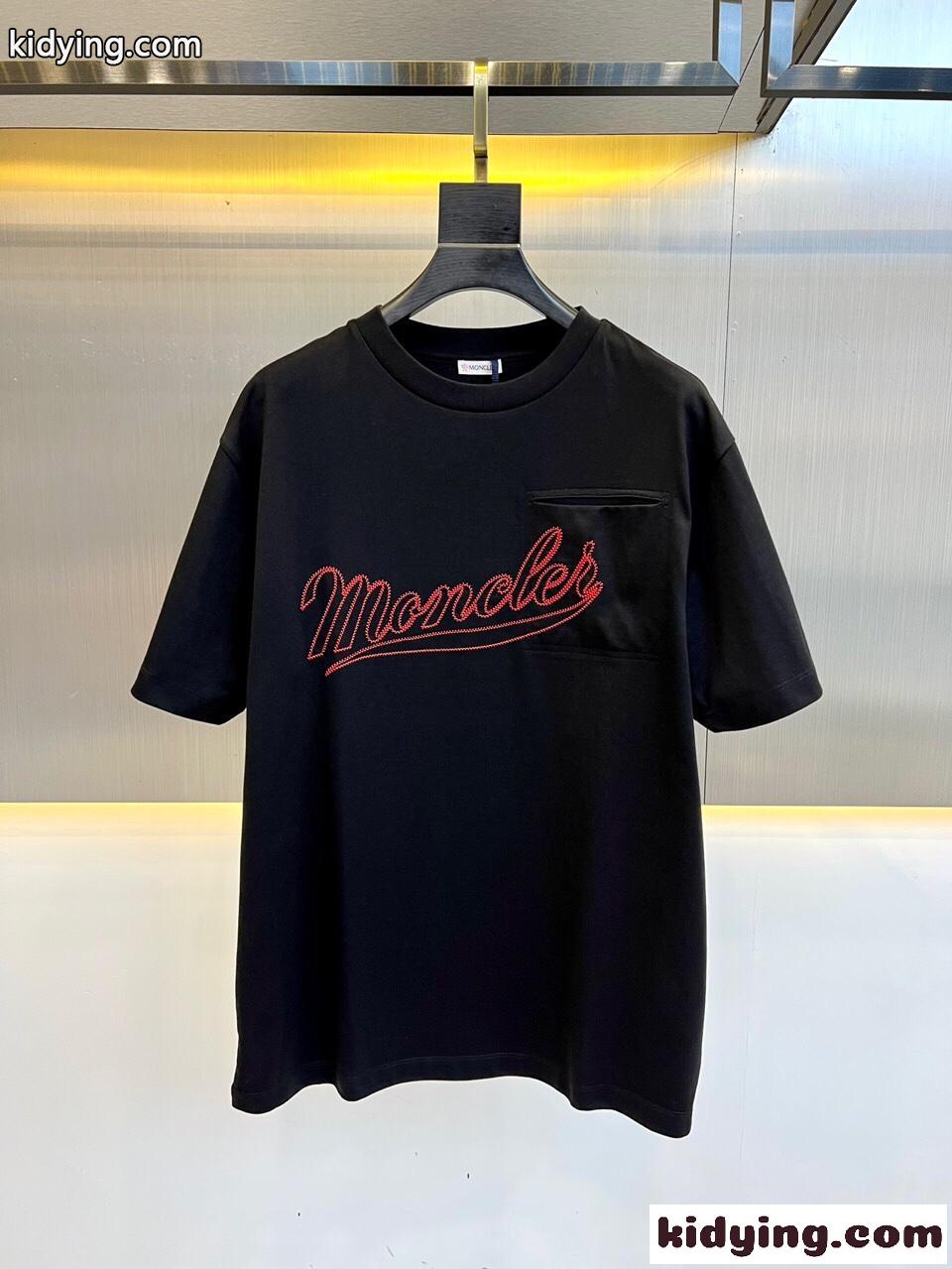 ユニセックス カジュアル ロゴ 刺繍 モンクレール Tシャツ コピー コットン 半袖 ブラック-0