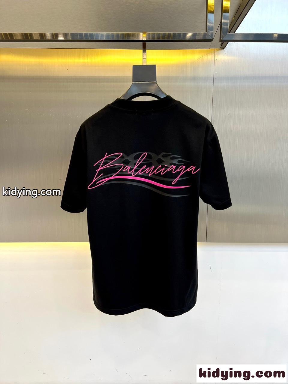 カジュアル ロゴプリント バレンシアガ Tシャツ 偽物 クルーネック コットン ブラック-3