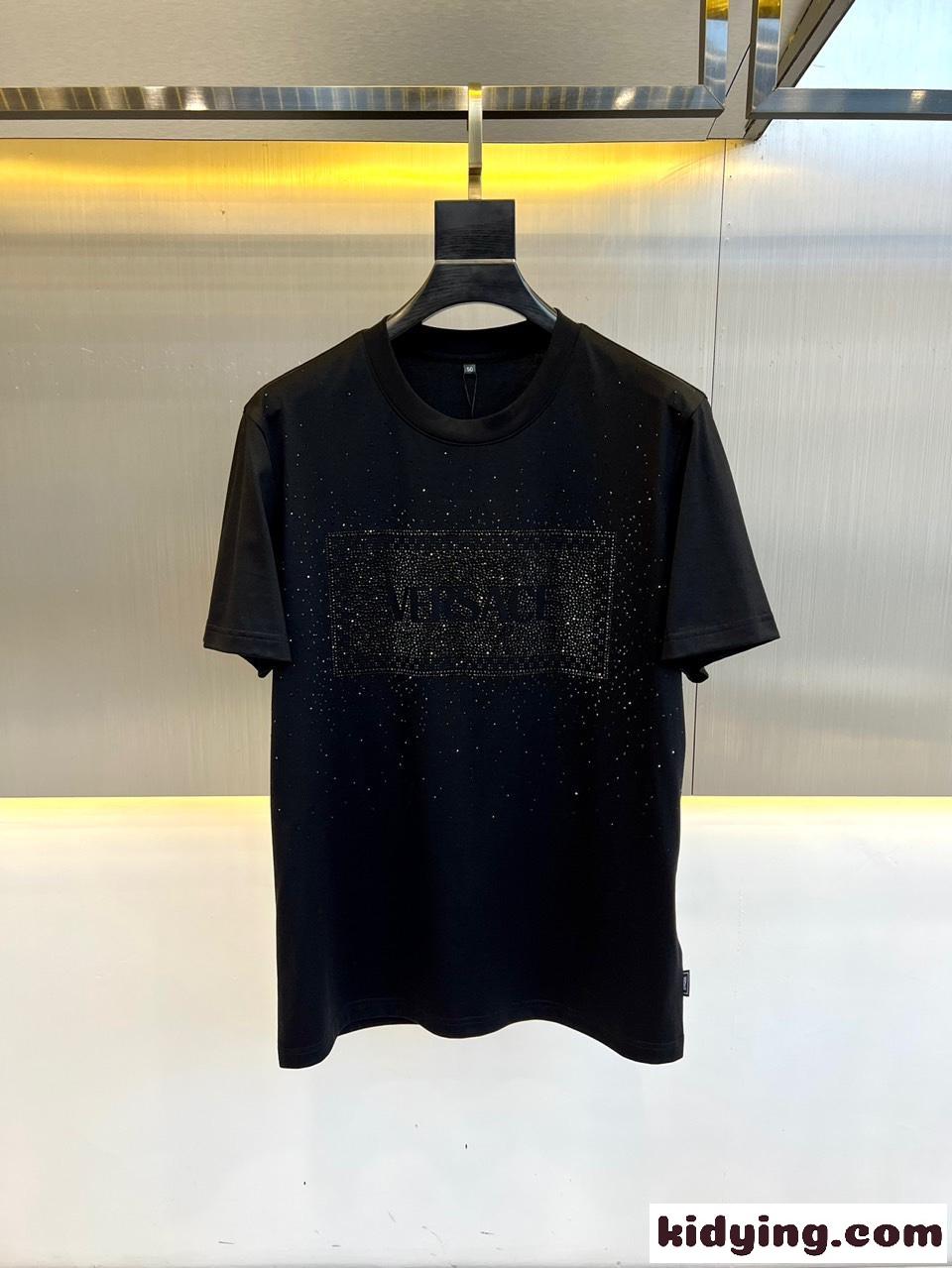 クリスタル 90S ヴィンテージ ロゴ Tシャツ ヴェルサーチェ Tシャツ コピー ブラック-0