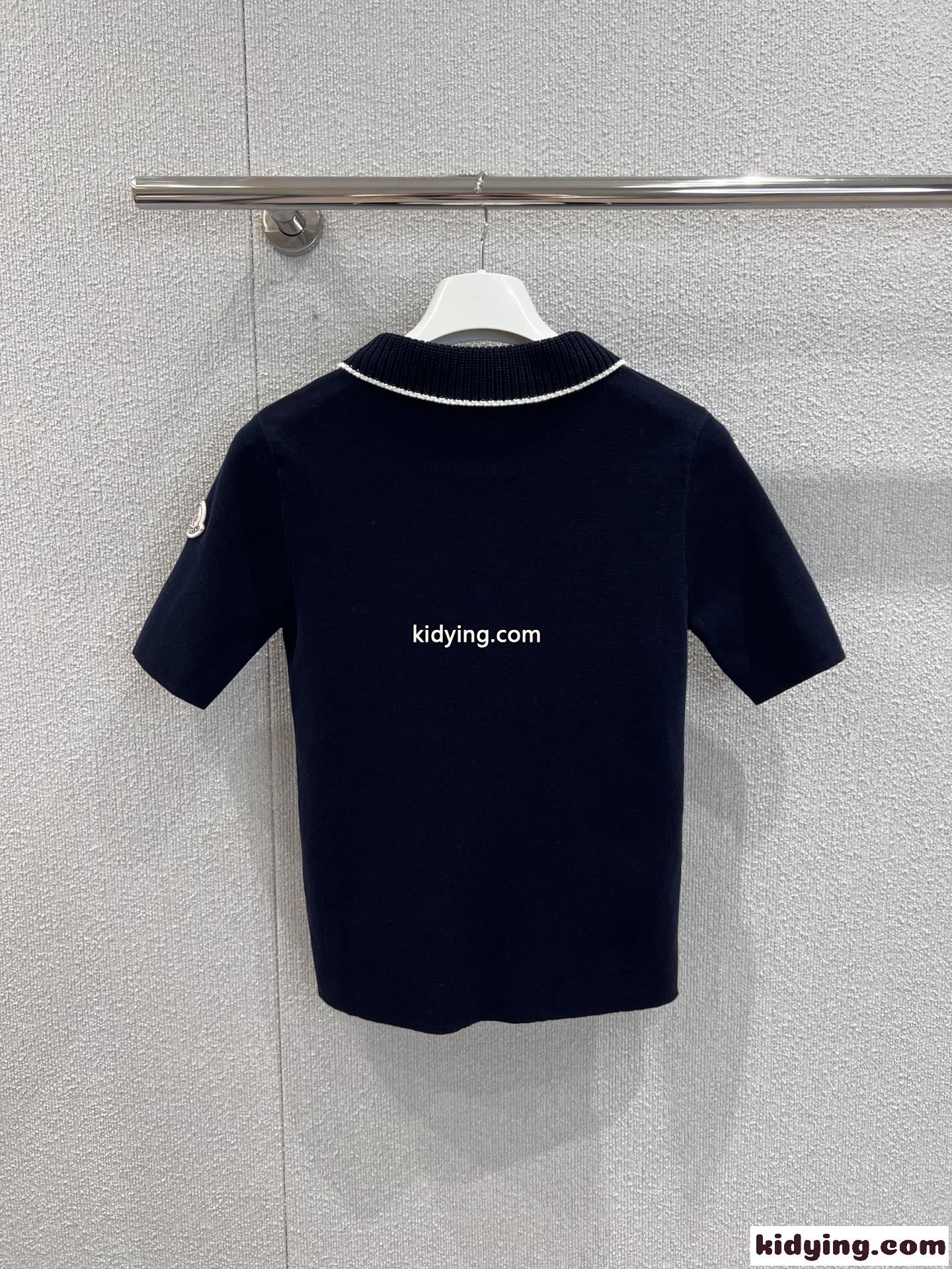 定番 コットンニットポロシャツ モンクレール Tシャツ 偽物 ネイビー-1