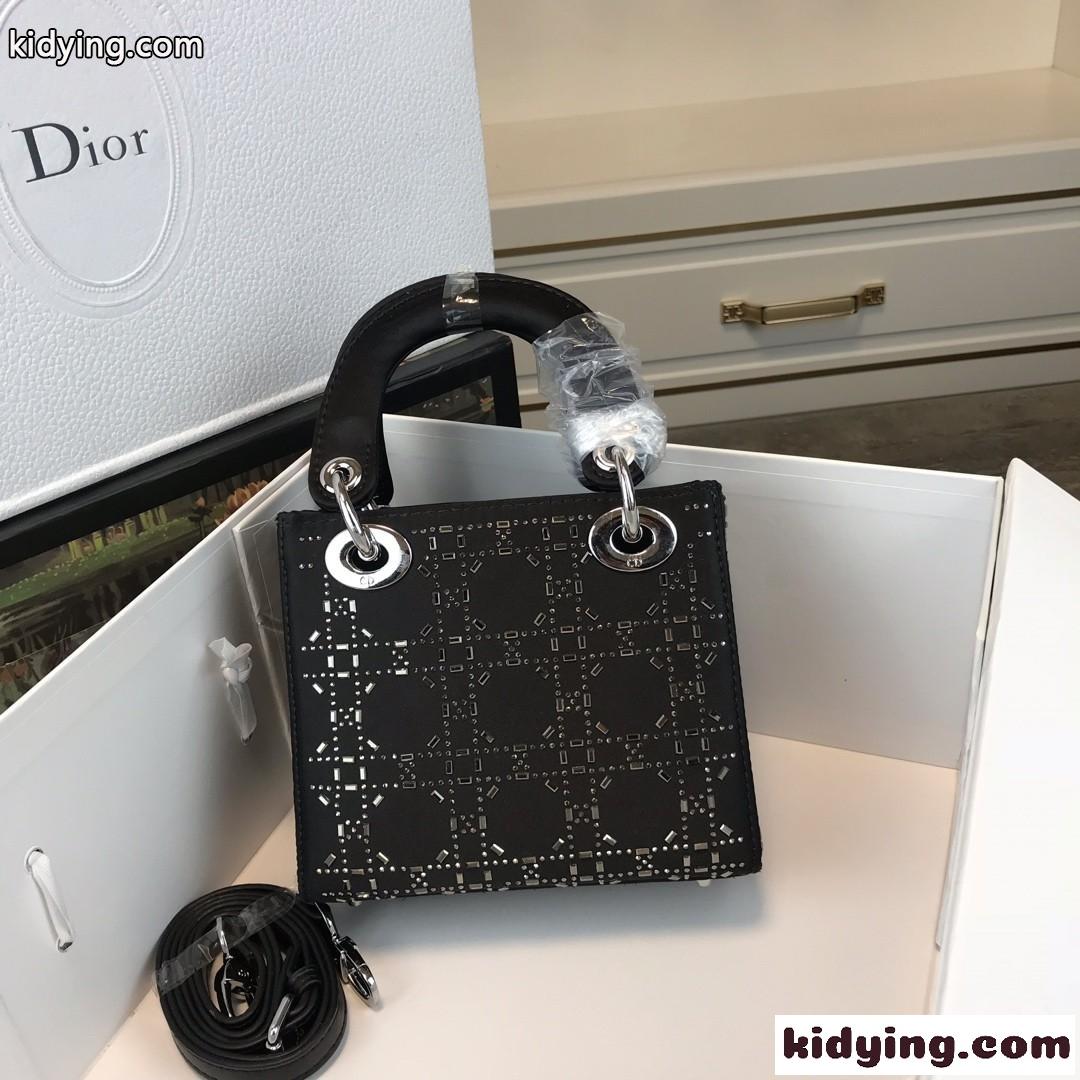 クリスチャン・ディオール バッグ コピー 大人気 LADY DIOR カナージュ サテン ミニバッグ ブラック-0