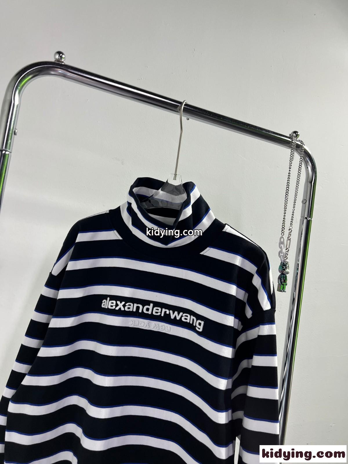 春秋の必須アイテム♪ボーダー柄 ハイネック 長袖 アレキサンダーワング Tシャツ コピー-2
