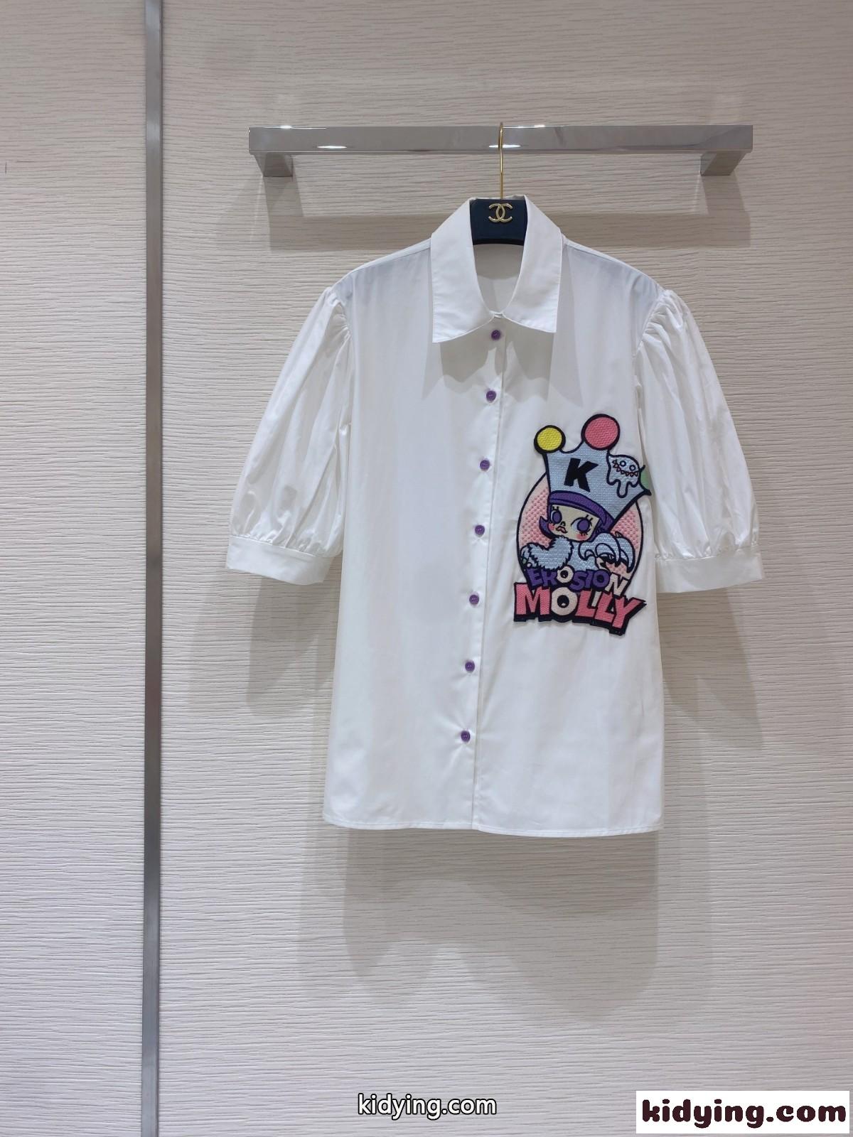 シンプル カジュアル 可愛い ワッペン 半袖 ミュウミュウ シャツ コピー おしゃれ 合わせやすい-2