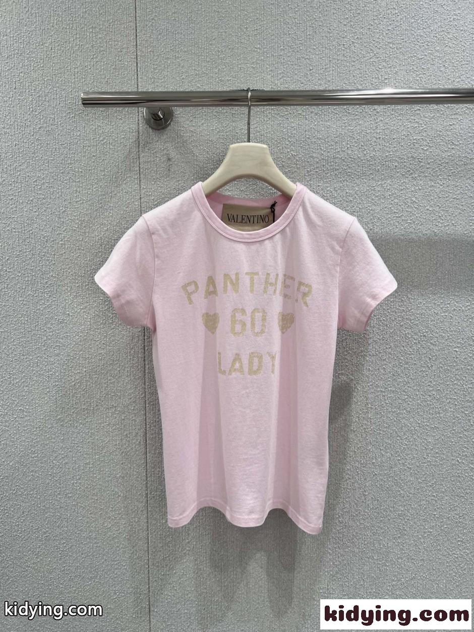 カジュアル プリント コットン 半袖Tシャツ ヴァレンティノ Tシャツ 偽物 ピンク-0