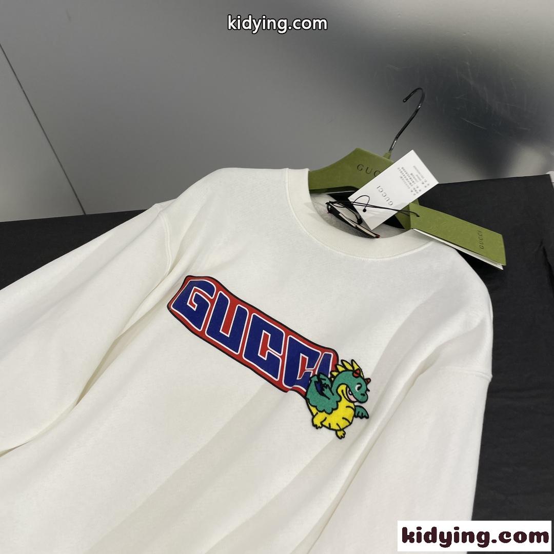 定番 プリント クルーネック コットン スウェットシャツ グッチ Tシャツ コピー ホワイト-2