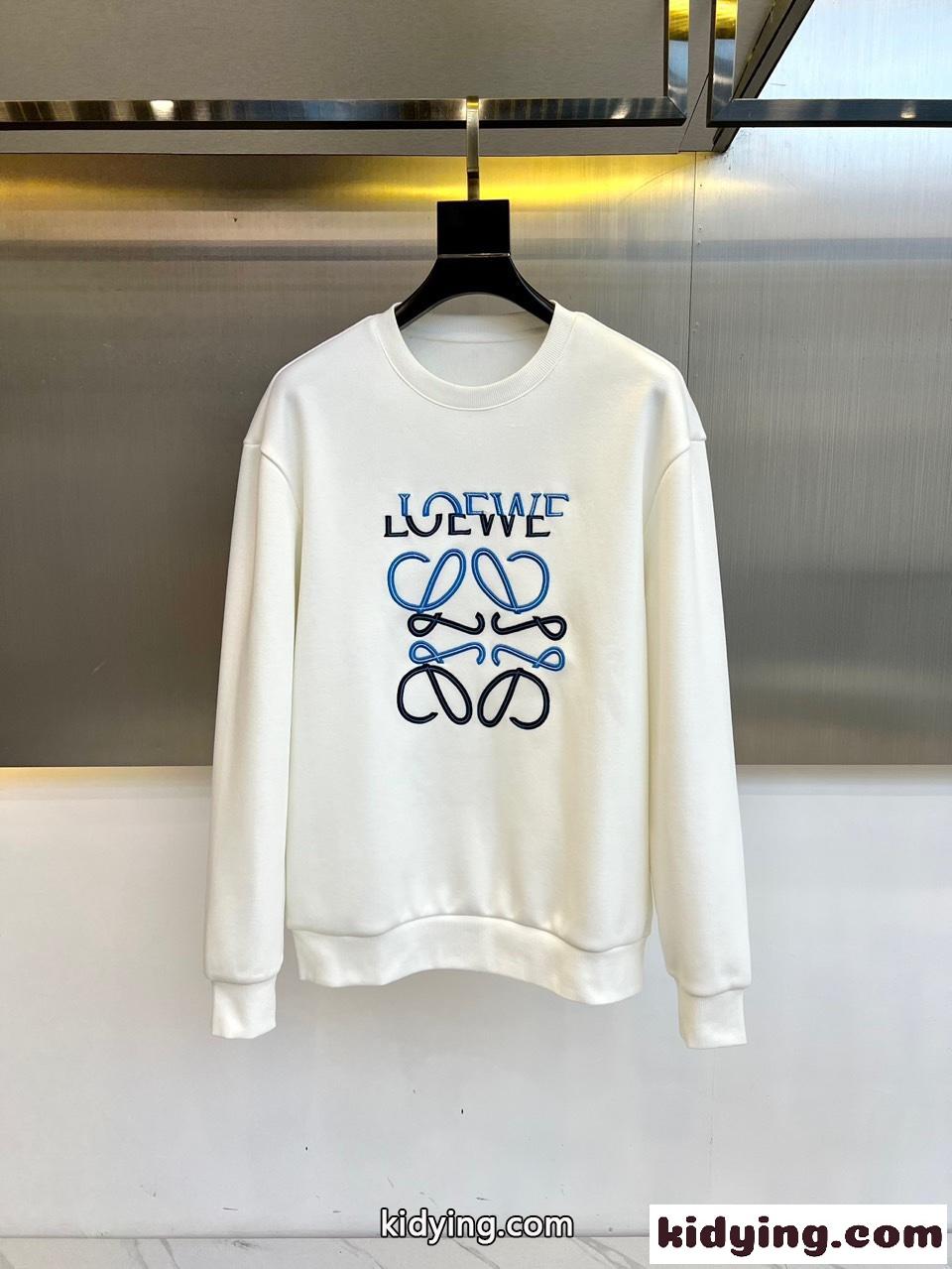 ロゴ刺繍 コットン  スウェットシャツ ロエベ Tシャツ コピー クルーネック ホワイト-1