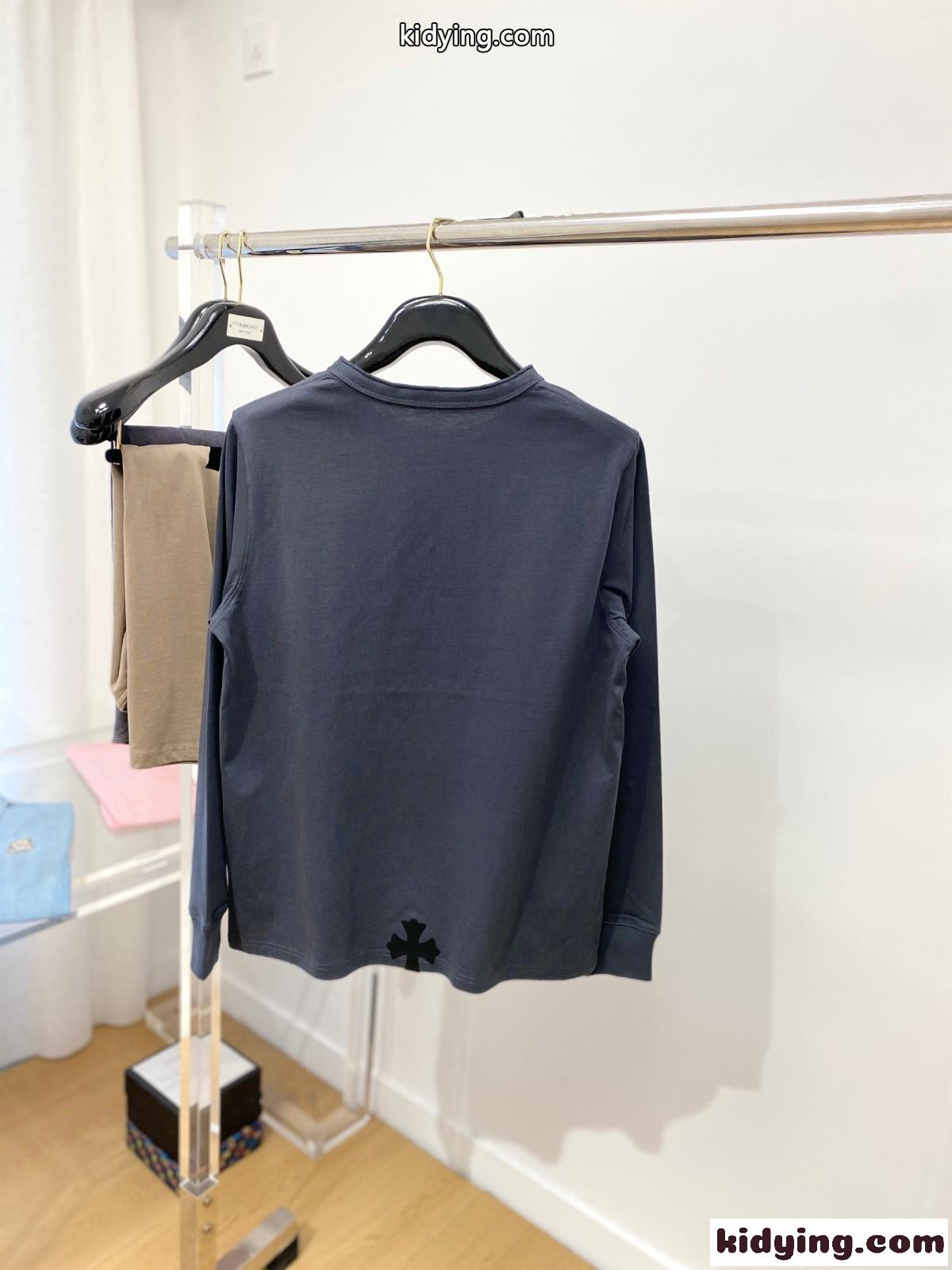 クロムハーツ Tシャツ 偽物 カジュアル クロスパッチ 長袖Tシャツ グレー-4