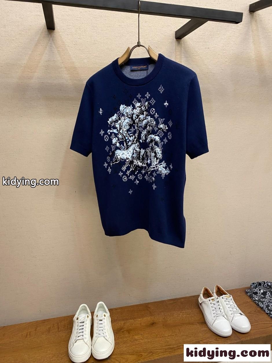 ショートスリーブ ジャカード クルーネック ルイ・ヴィトン Tシャツ コピー-2