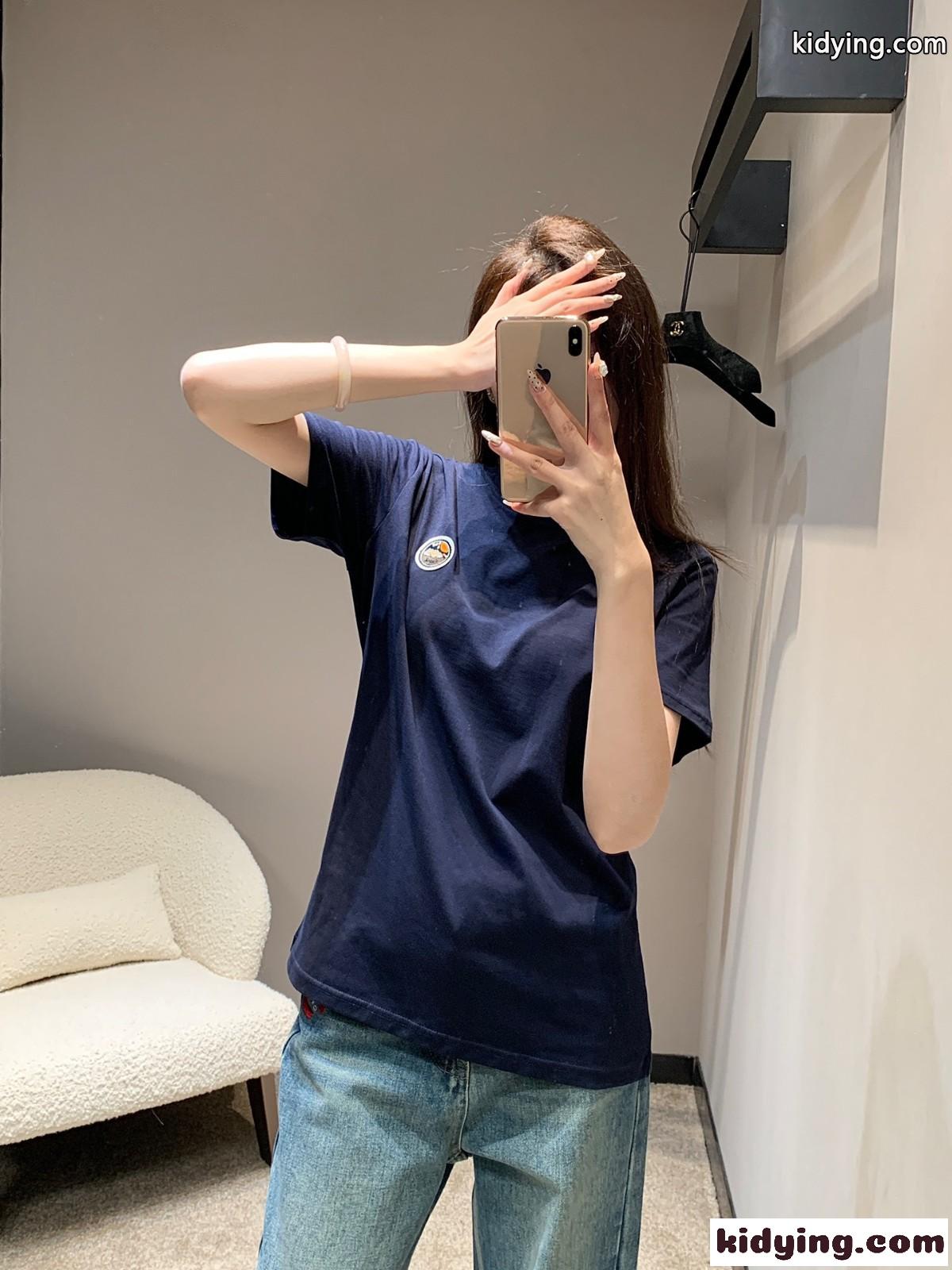 定番 カジュアル ロゴパッチ 半袖Tシャツ クロエ Tシャツ コピー ネイビー-3